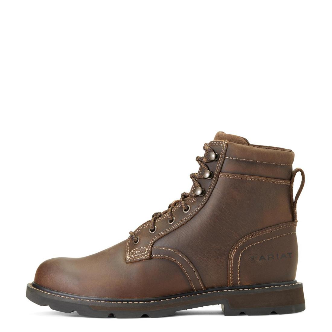 Groundbreaker 6 Inch Soft Toe Work Boots for Men - Comfortable Brown Leather Safety Shoes for Construction, Hiking & Outdoor Work