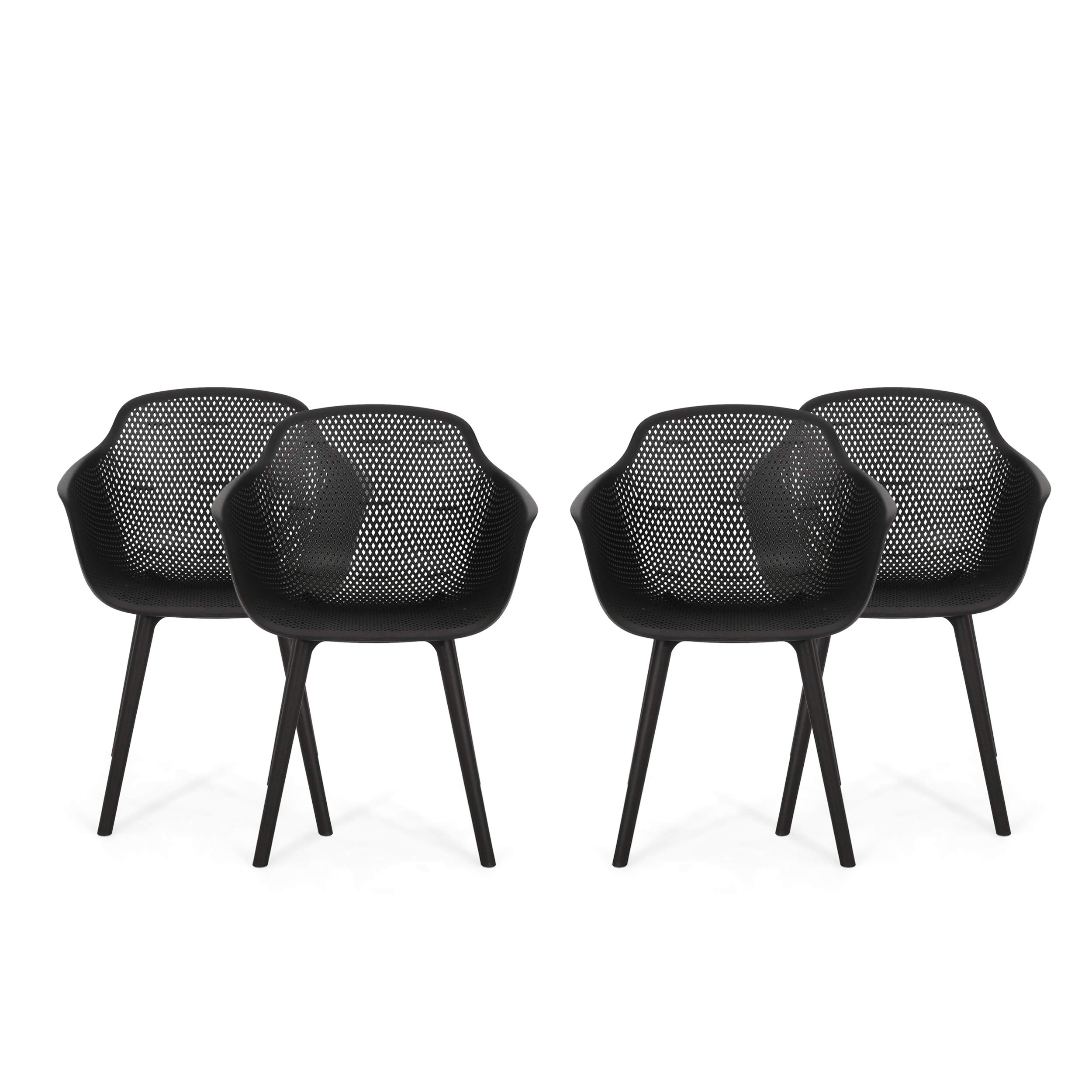 Christopher Knight Home Davina 4-Piece Black Outdoor Dining Chair Set – Perfect for Patio, Garden, and Backyard Entertaining