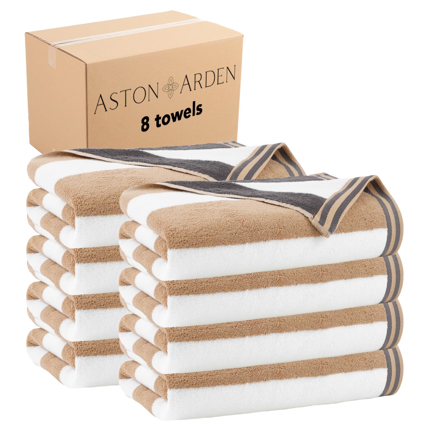 Aston & Arden Reversible 100% Ring Spun Cotton Beach Towel (Case of 8) - Ultra Soft & Absorbent Luxury Pool Towels, 600 GSM, 35