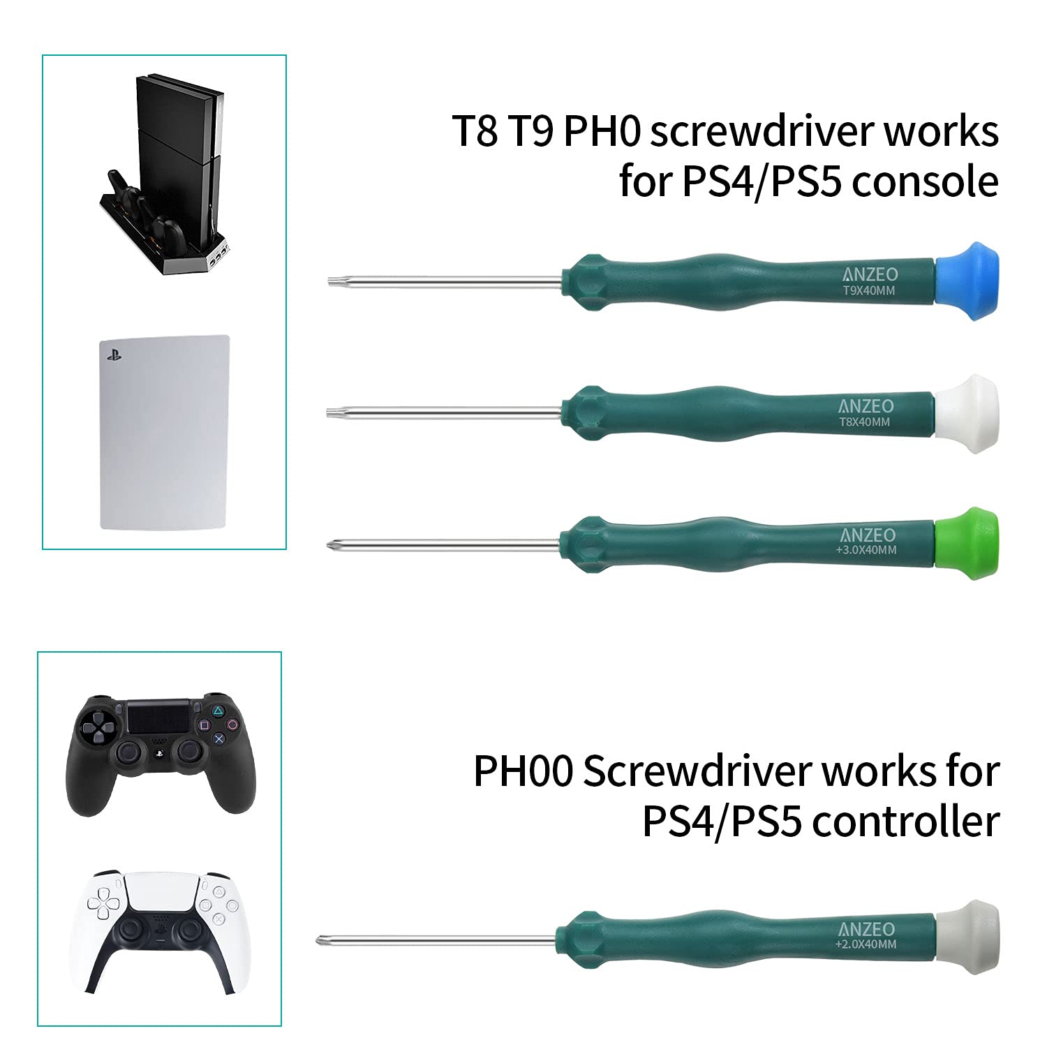 PS4 PS5 Cleaning & Repair Tool Kit - TR9 Torx & PH00 PH0 PH1 Phillips Screwdriver Set for Sony Playstation 4/5 Console & Controller Maintenance | Perfect for DIY Repairs, Cleaning, and Controller Disassembly