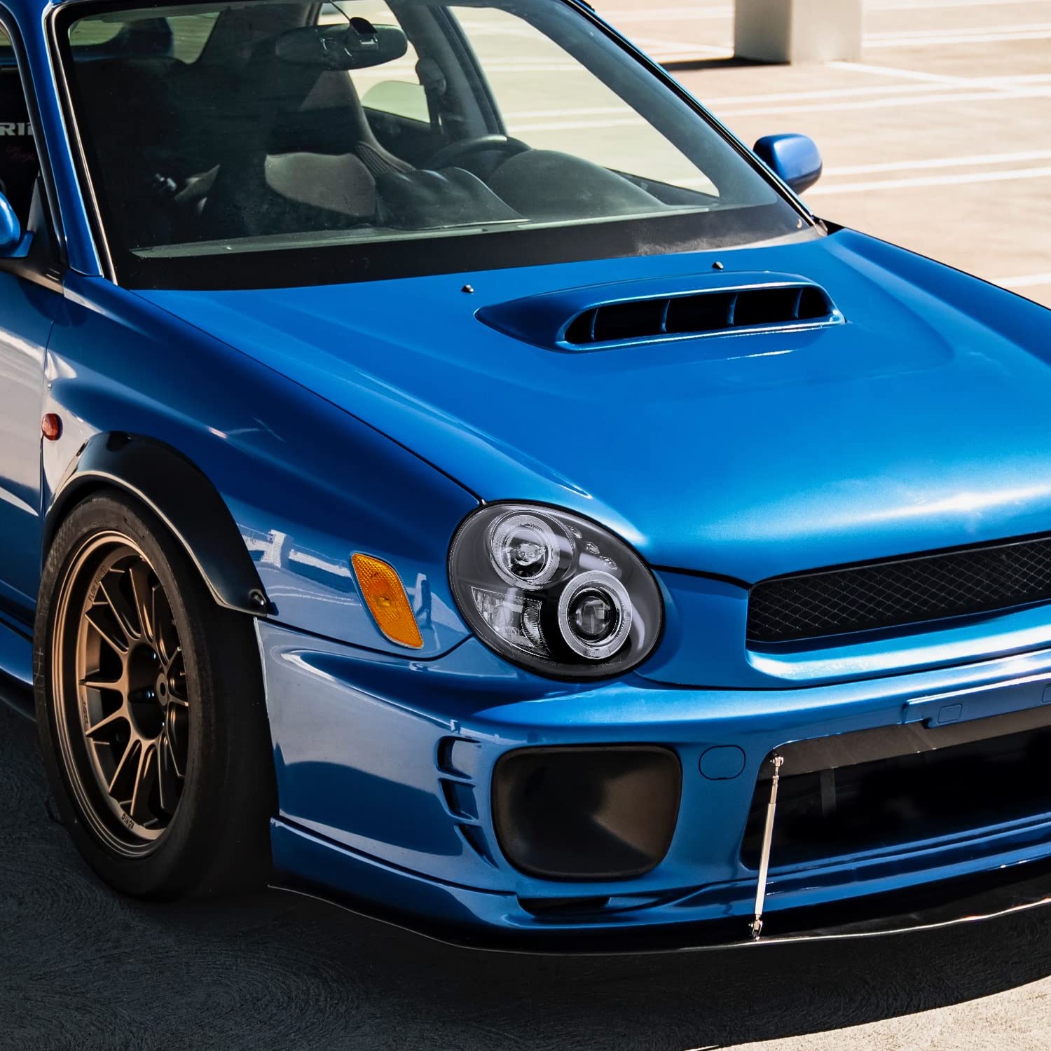 Spec-D Tuning Black Halo LED Projector Headlights with Amber Side Markers - Compatible with 2002-2003 Subaru Impreza WRX (Left & Right Pair) - Upgrade for Night Driving & Enhanced Style