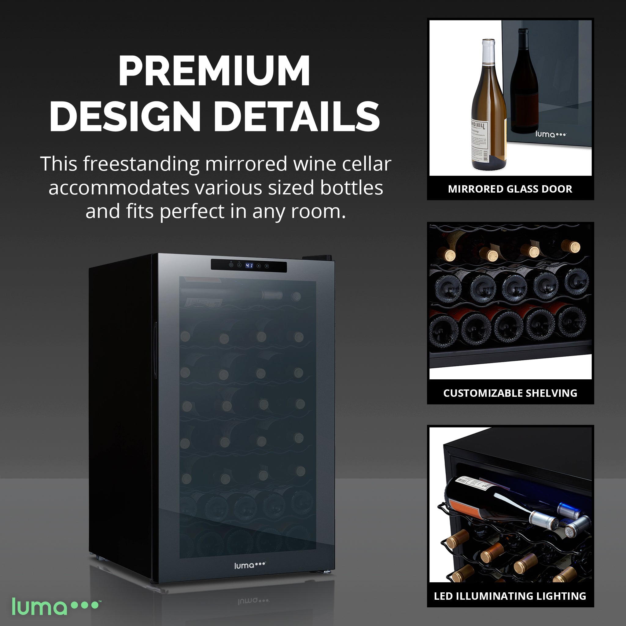 Luma® 51 Bottle 19.5 Inch Black Freestanding Wine Cooler Refrigerator - Perfect for Home Bars, Restaurants, and Wine Cellars