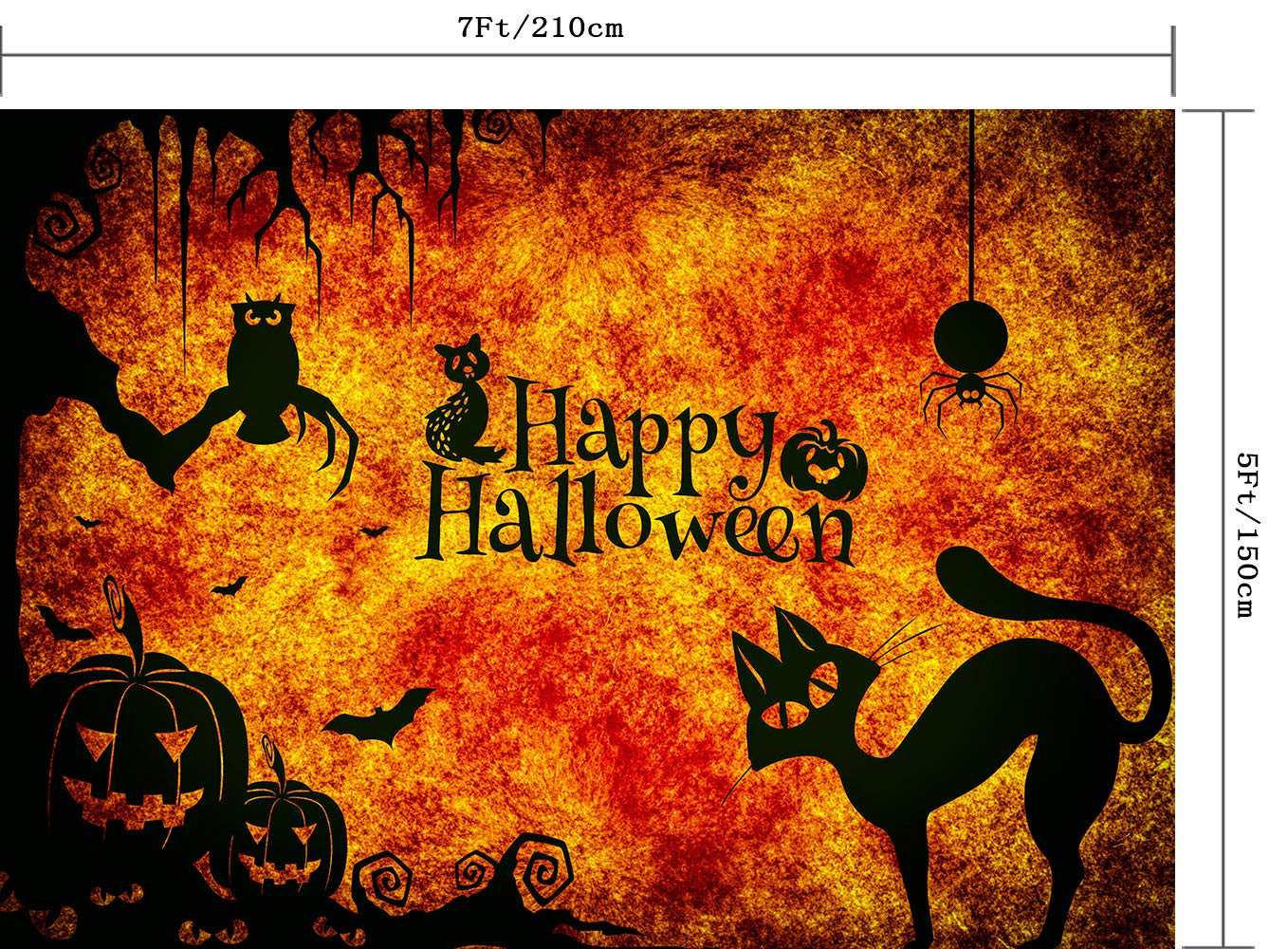 7X5FT Halloween Photo Backdrop - Pumpkin Cat Spider Bat Owl Paper-Cut Design Seamless Vinyl Photography Background for Studio, Party Decor, and Social Media Content Creation
