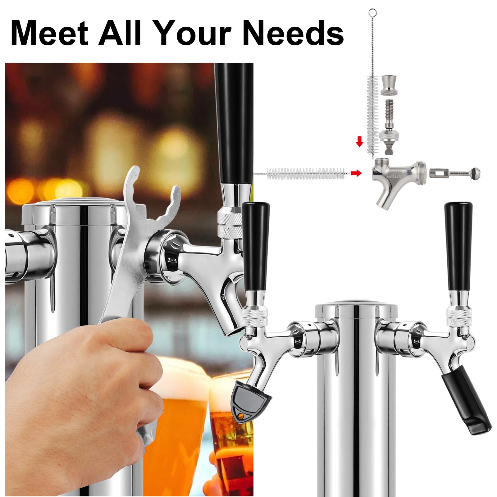 5PCS Beer Keg Tap Plugs & Covers, 3PCS Cleaning Brushes & Wrench Kit – Draft Beer Faucet Plug Set for Kegerator Maintenance & Home Brewing Accessories