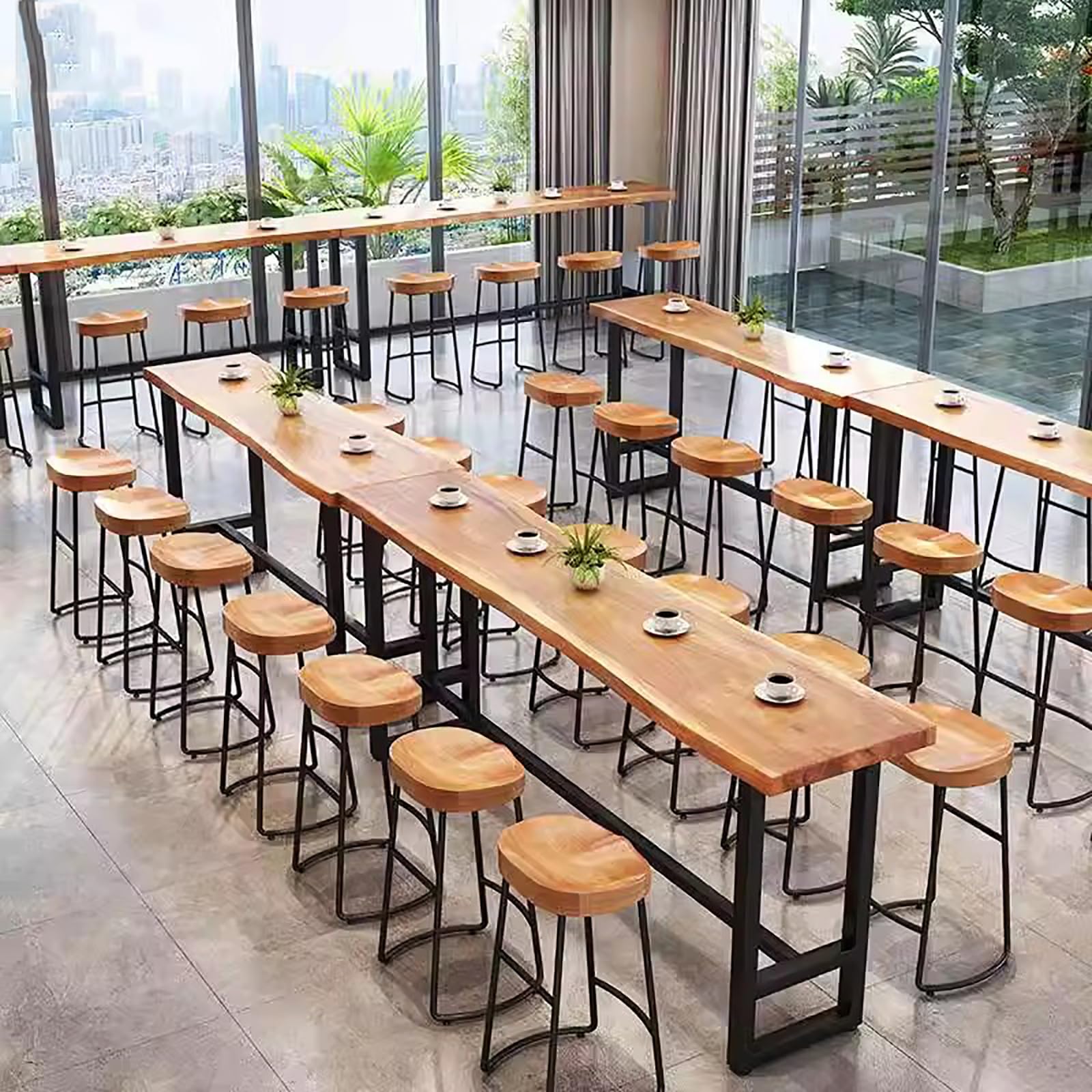 Solid Wood Bar Table - Modern Rectangular Pub Table with Footrest, Live Edge Counter Height Dining Table for Kitchen, Coffee & Bar Use - Perfect for Home, Restaurant & Outdoor Entertaining