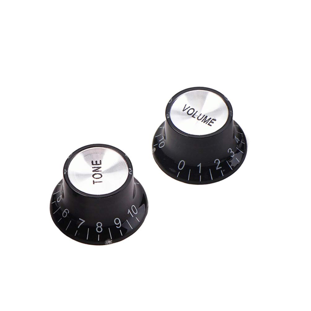 2-Pack Black Electric Guitar Bass Control Knobs - Replacement Potentiometer Knobs for Electric Guitar & Bass - Perfect for Tone & Volume Adjustment in Studio & Live Performances