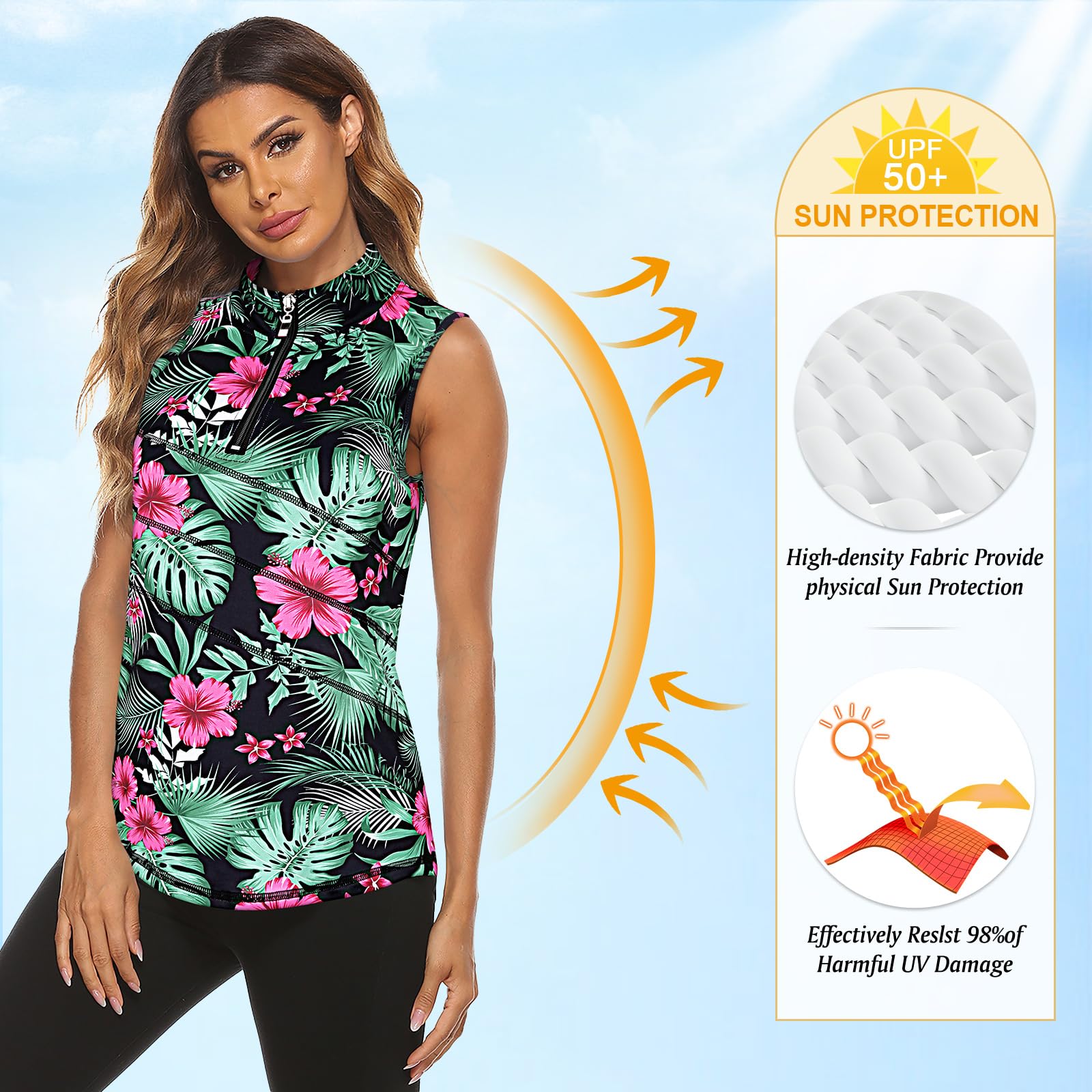 Koscacy Women's Sleeveless Zip-Up Polo Shirt - Moisture Wicking Athletic Top for Golf, Tennis & Workouts | Breathable Dry Fit Tank for Sports & Active Lifestyle