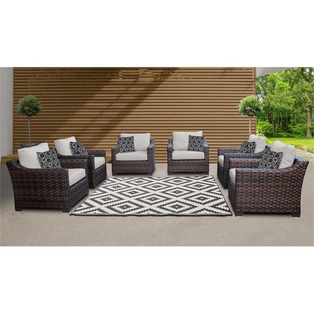TK Classics Kathy Ireland River Brook 6-Piece Outdoor Wicker Patio Furniture Set with Cushions - Perfect for Garden, Poolside, and Backyard Relaxation