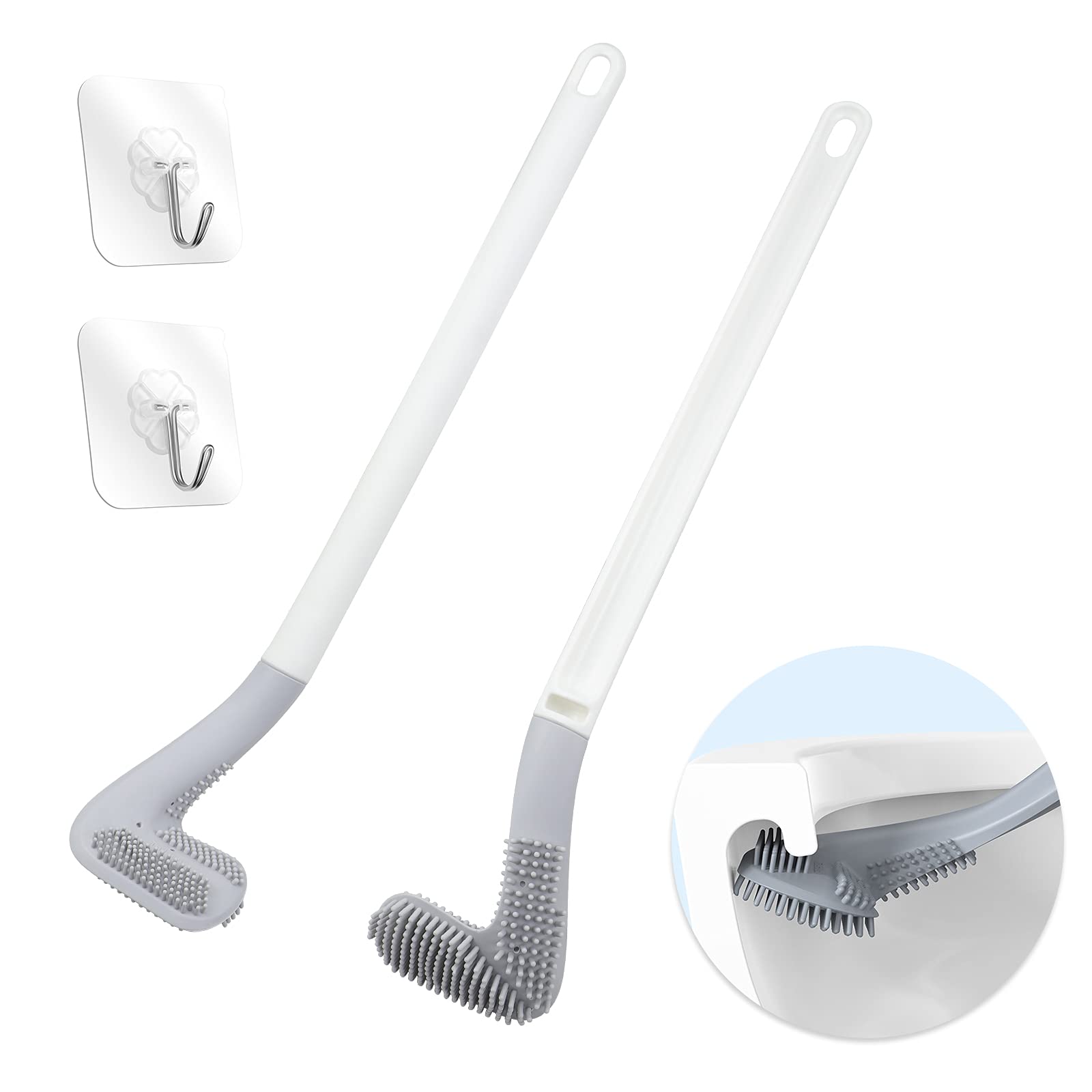 Homgaty Golf Toilet Brush with Long Handle - Flexible Bendable Silicone Toilet Bowl Cleaner - 360° No Dead Ends Wall Mounted Bathroom Cleaning Tool (2-Pack) - Perfect for Golf Lovers' Bathrooms & Easy Toilet Maintenance