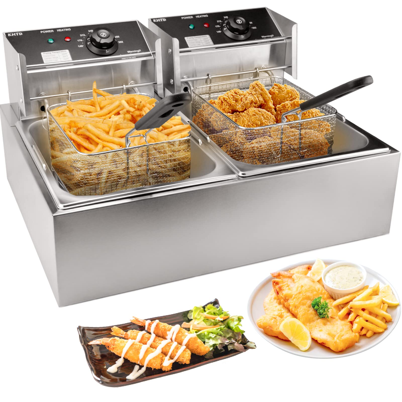 Commercial Deep Fryer with Basket - 3400W 12.7QT/12L Stainless Steel Electric Oil Fryer with Temperature Control - Large Capacity Detachable Countertop Fryer for Restaurant, Home Kitchen & Catering Use