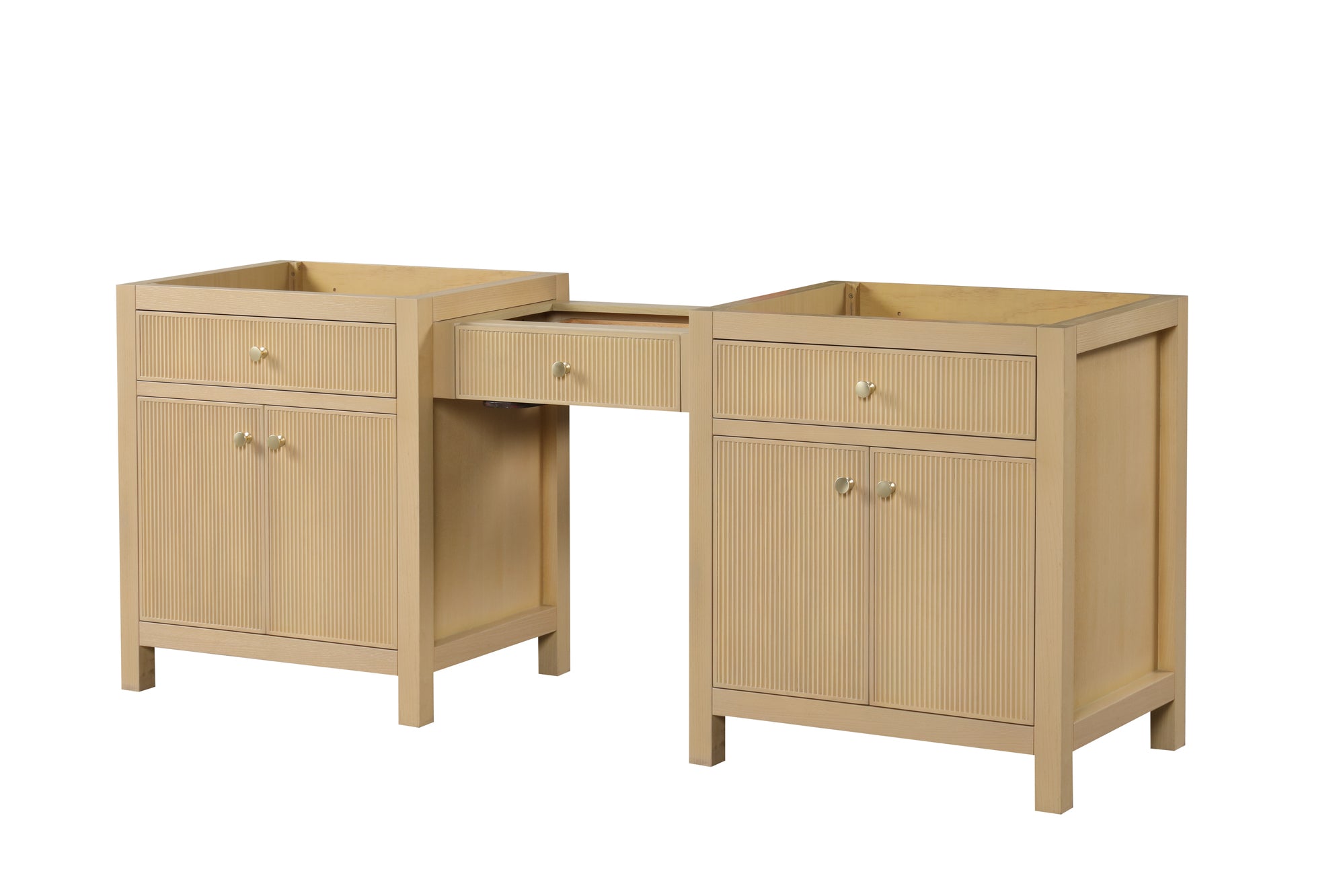 Bristol 84 Inch All Wood Makeup Vanity in Natural White Ash - Cabinet Only | Perfect for Bedroom Dressing Area & Beauty Room Organization