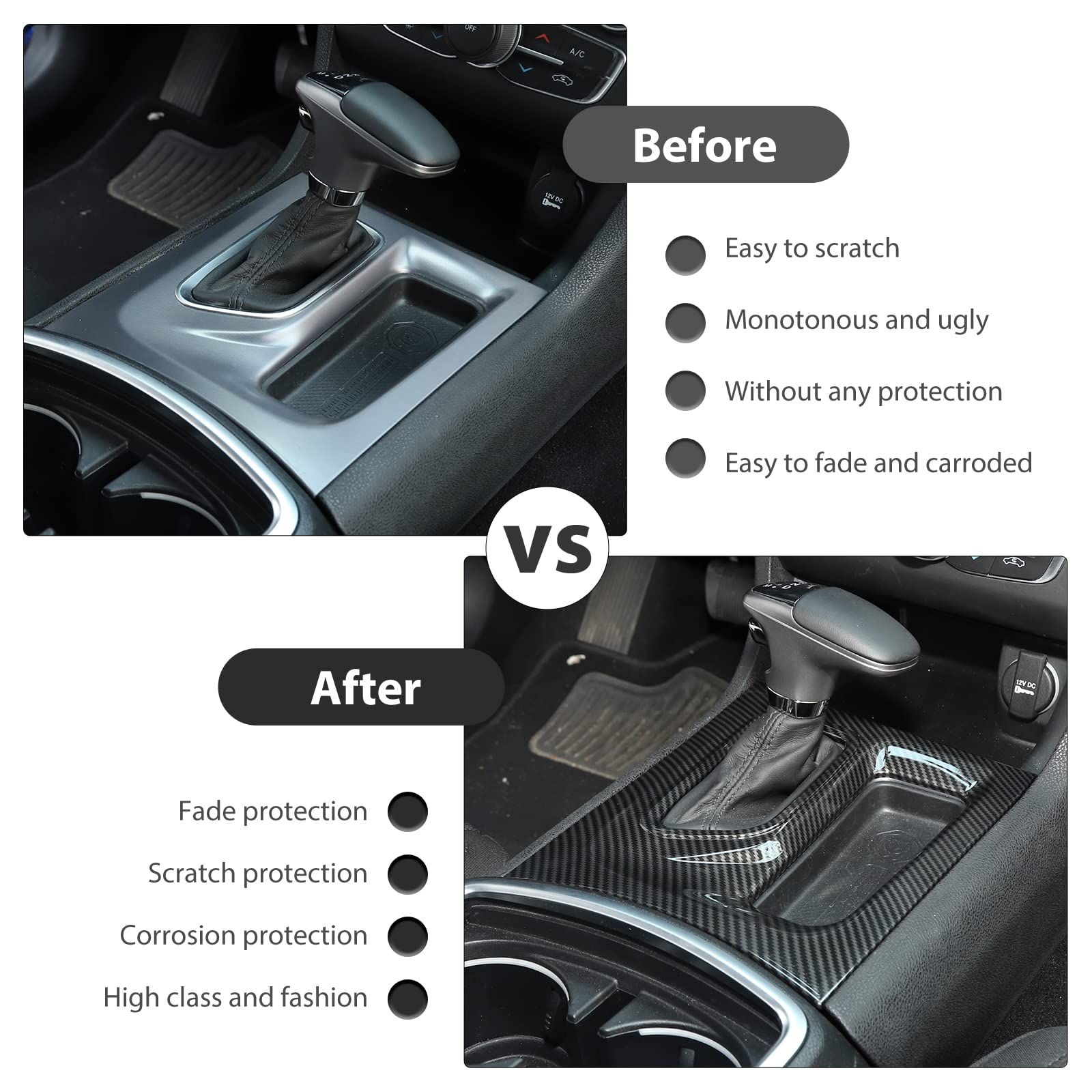CheroCar Dodge Charger Center Console Shift Panel Trim - Carbon Fiber Black Replacement for 2015-2021 Models | Interior Upgrade for Dodge Charger SXT/RT/Scat Pack
