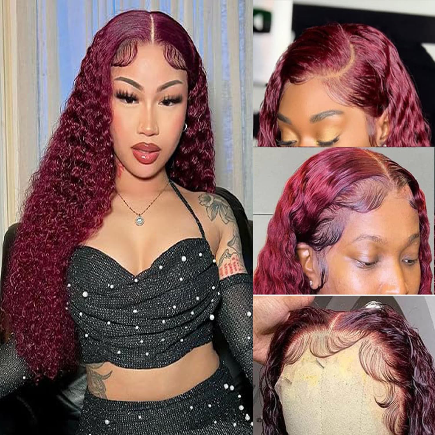 99J Burgundy Lace Front Wigs Human Hair 13x6 Deep Wave Lace Frontal Wig - 180% Density Glueless Pre-Plucked with Baby Hair (26 Inch) - Red Water Curly Wave Wigs for Black Women | Perfect for Daily Wear, Parties, Weddings & Special Occasions