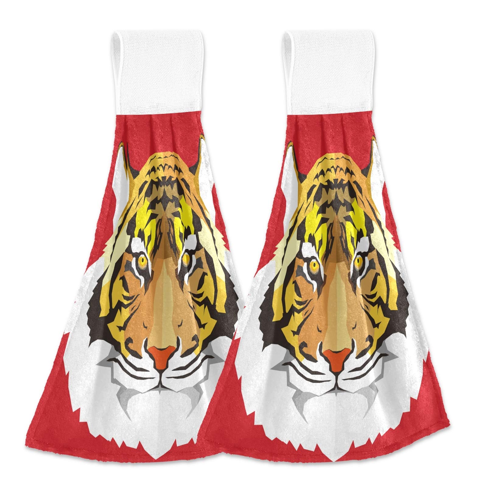 Red King Tiger Hanging Hand Towel with Loop - Absorbent Kitchen & Bathroom Towel for Drying Hands & Dishes | Perfect for Home, Restaurant, and Office Use