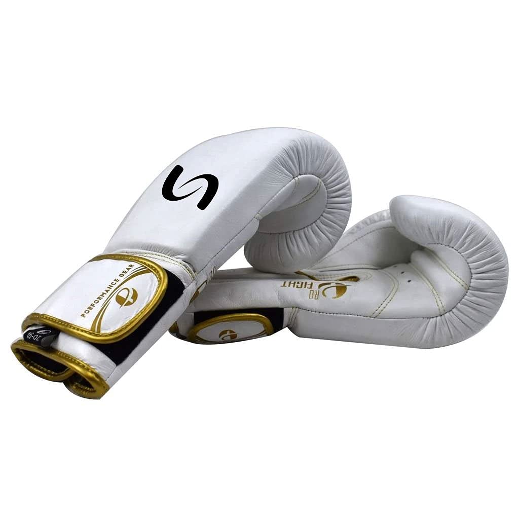 Ultimate Pro Fight Gloves 16oz - Premium Genuine Leather Boxing Gloves for Training & Sparring - White & Gold MMA Gloves for Men & Women - Perfect for Boxing, Muay Thai, Kickboxing & Martial Arts Training