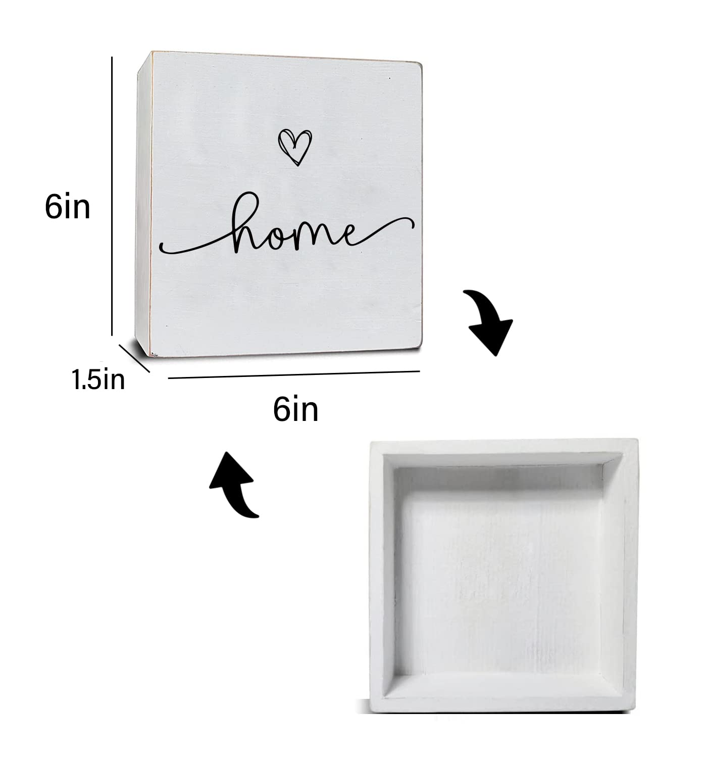 TEOUIOS White Wooden 'Home Sweet Home' Sign - 6x6 Inch Rustic Decorative Box Plaque for Wall, Shelf & Desk Decor - Perfect Housewarming Gift for New Home, Bedroom & Living Room Decorations