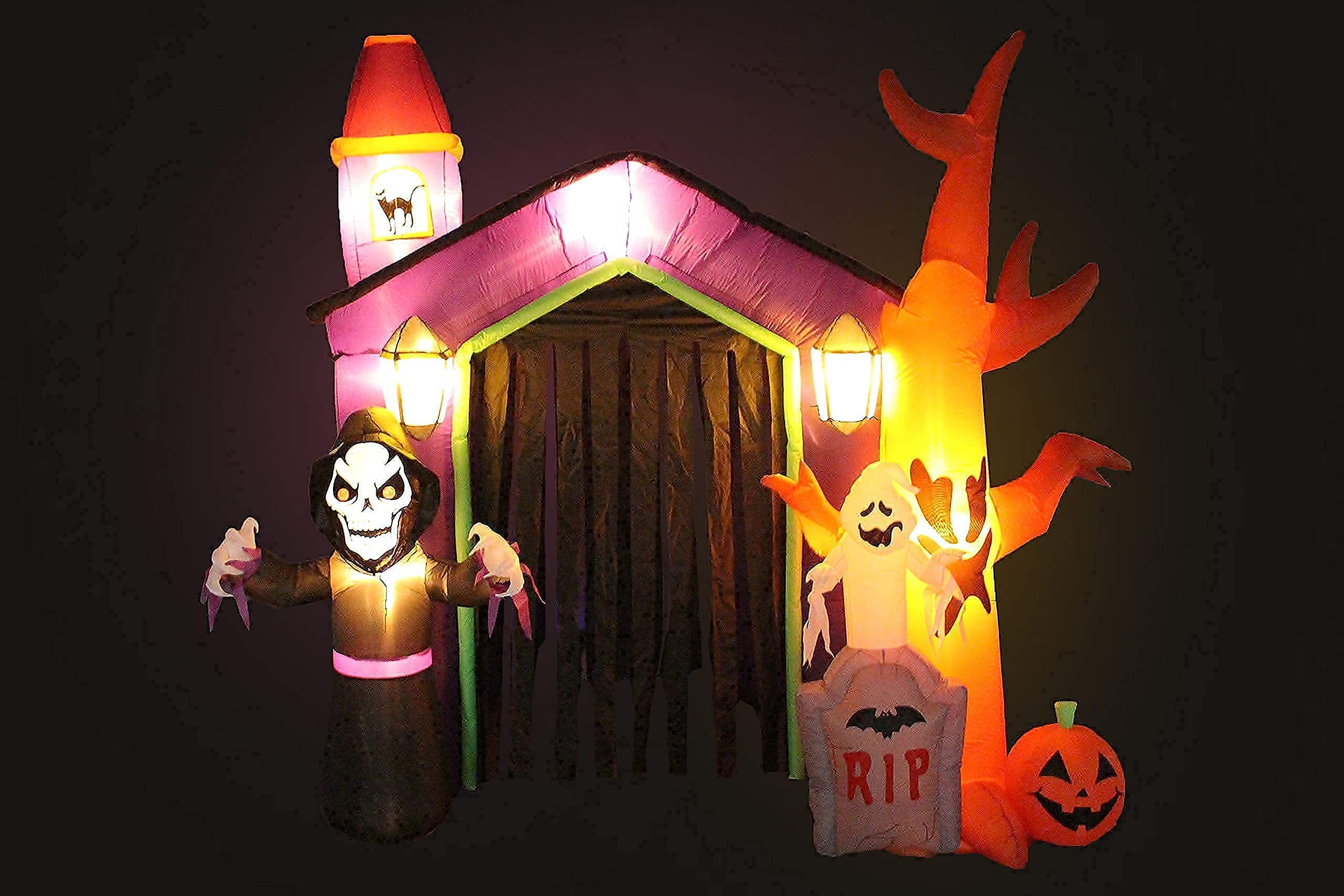 11.5ft Inflatable Grim Reaper Pumpkin Carriage & 8.5ft Haunted House Halloween Decorations Bundle - LED Light Up Outdoor/Indoor Party Decor for Yard, Porch, and Spooky Events