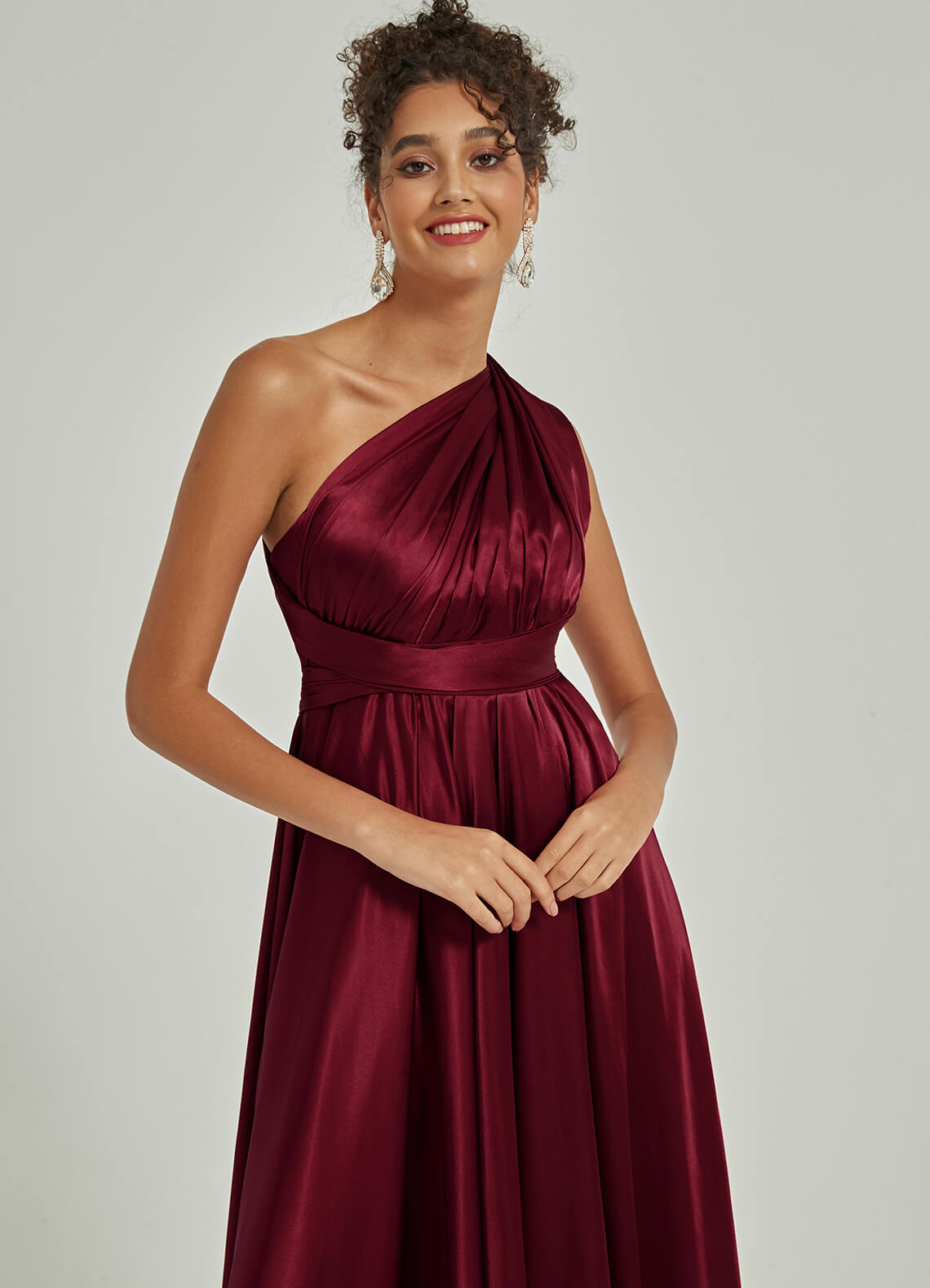 Burgundy Satin Convertible Bridesmaid Dress - Multi-Way Wrap A-Line Gown for Weddings, Parties & Formal Events