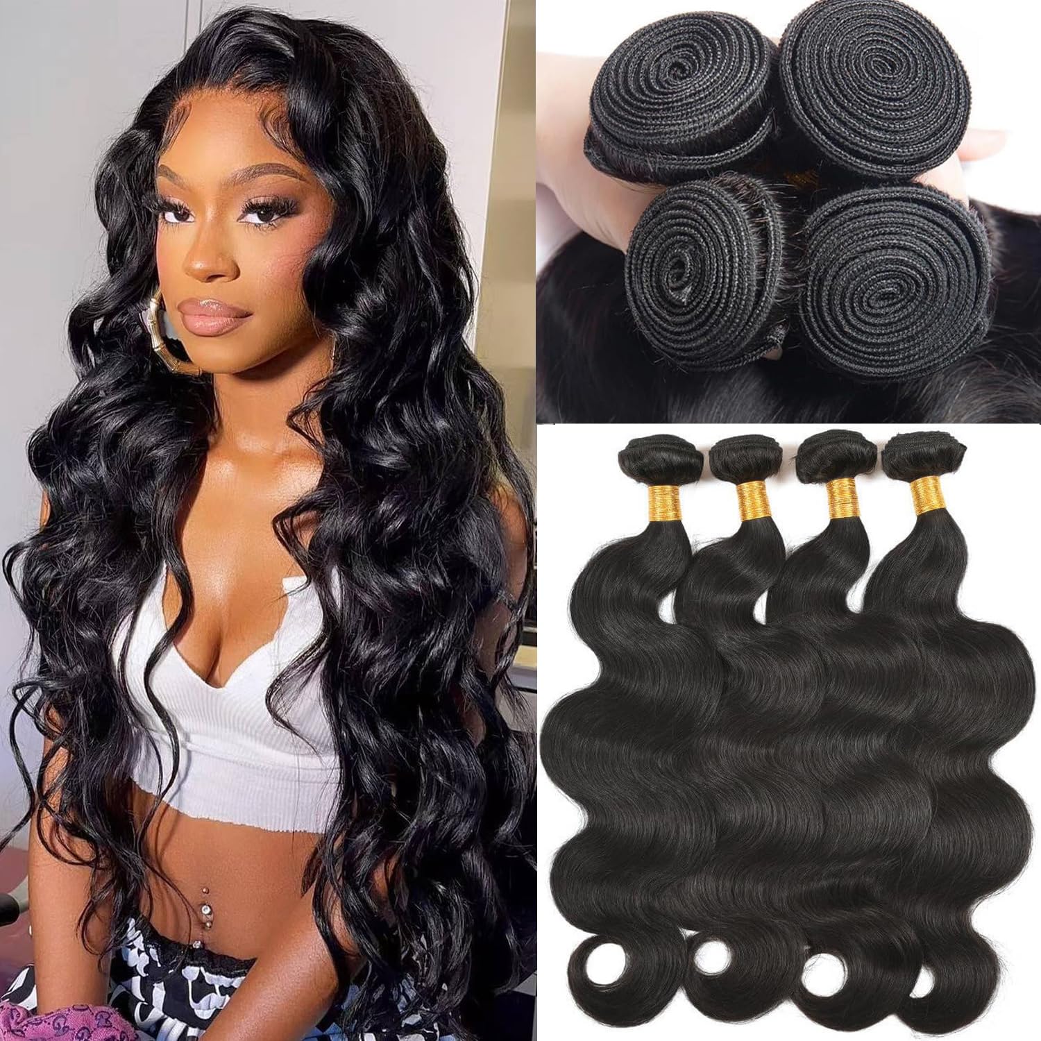 20 22 24 26 Inch 12A Grade 100% Unprocessed Brazilian Virgin Human Hair Weave Bundles - Body Wave 4 Bundles Human Hair Extensions for Black Women, Double Weft Natural Color | Perfect for Styling, Braiding, and Everyday Wear