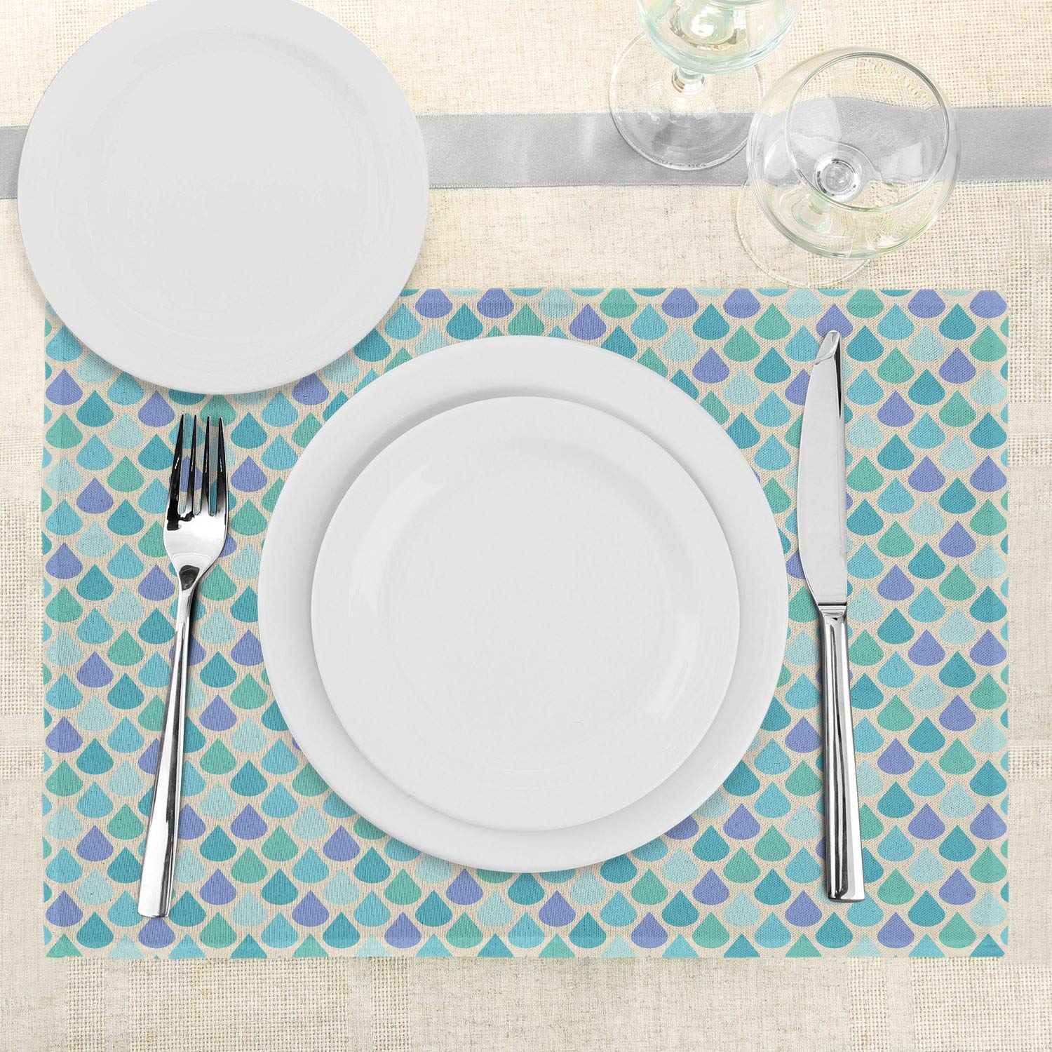 Ambesonne Water Droplets Place Mats Set of 4 - Abstract Rain Themed Washable Fabric Table Mats for Dining Room & Kitchen Decor in Aqua Teal Lavender | Perfect for Dinner Parties, Holiday Gatherings & Everyday Meals