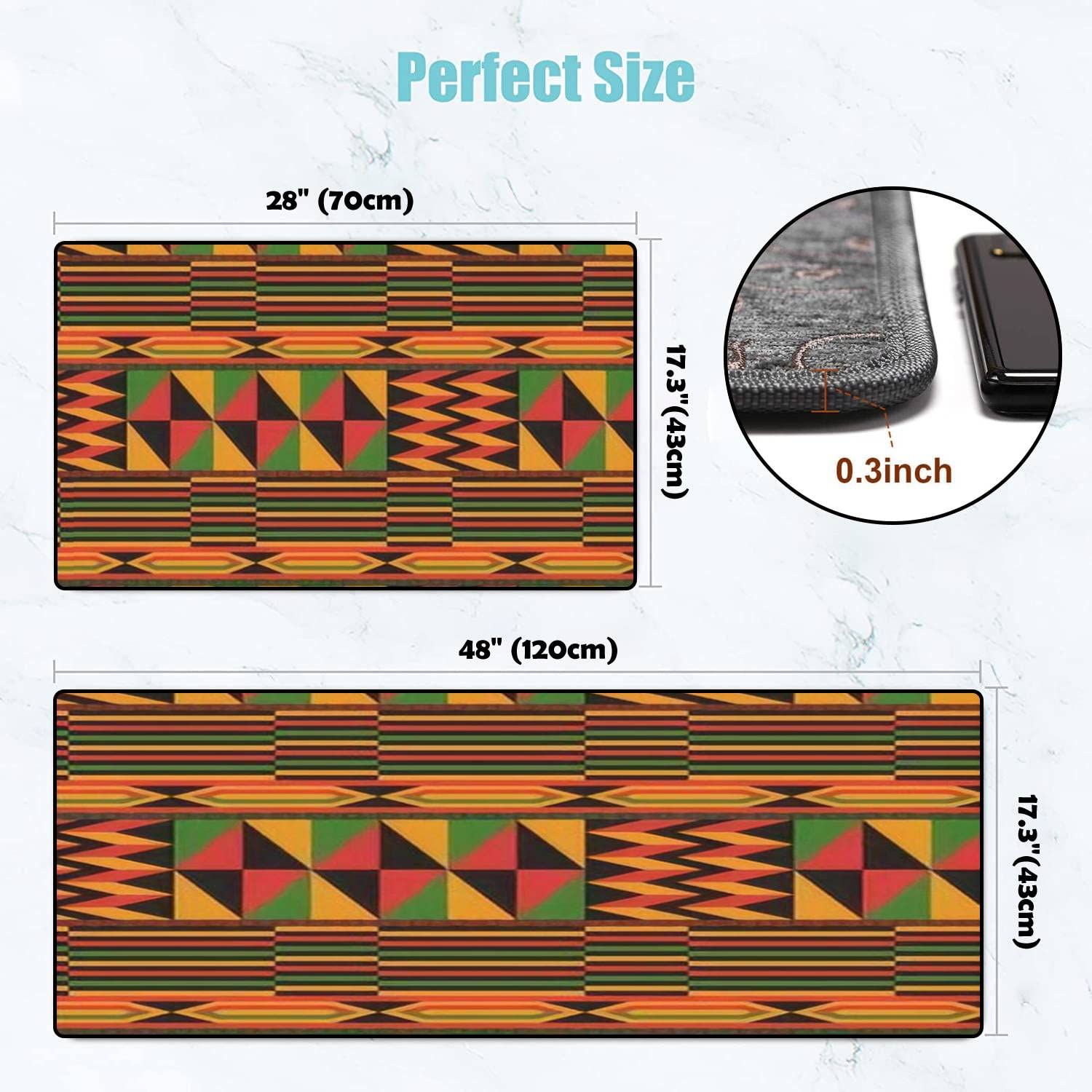 African Ethnic Design Non-Slip Kitchen Rugs Set - Washable Floor Mats for Kitchen, Bathroom & Entryway - Traditional Handmade Decor with Comfort Standing Pad - Perfect for Home, Apartment & Office Use