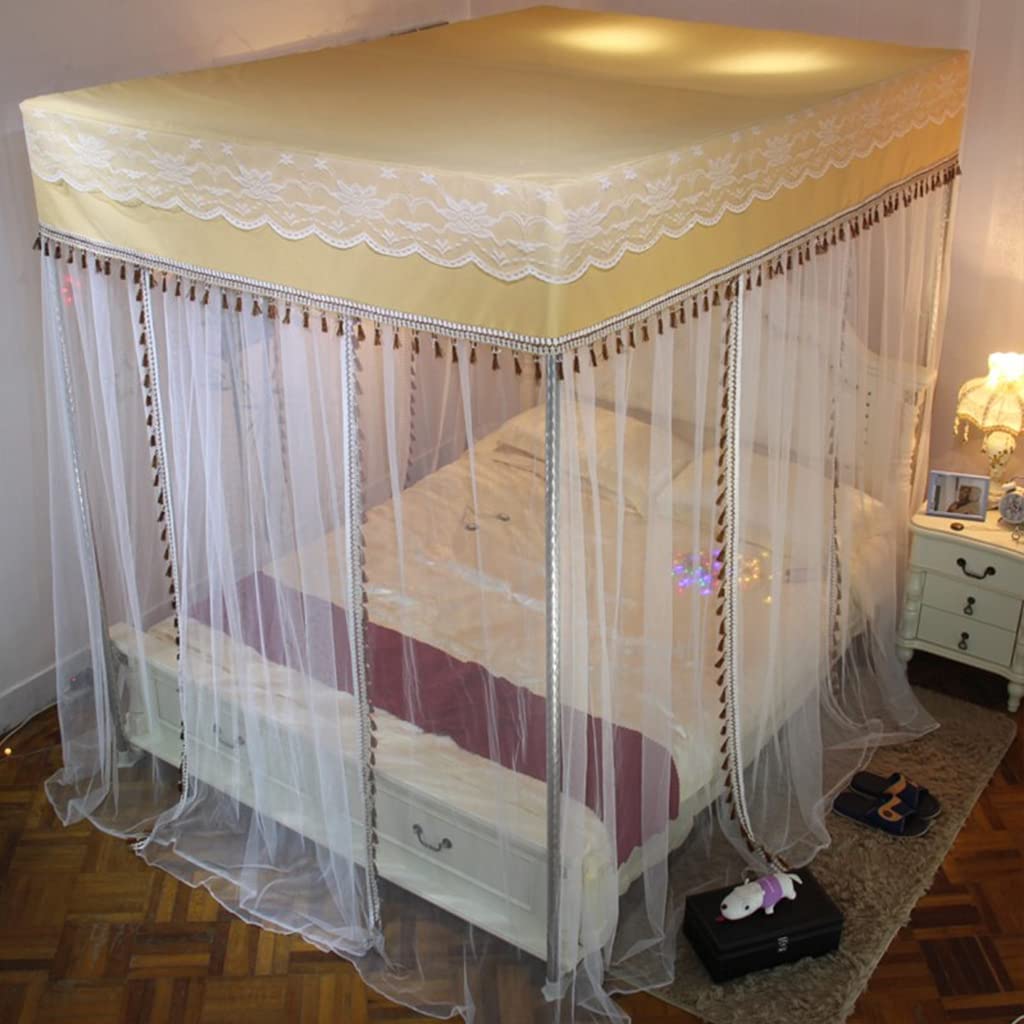 Princess 4 Corner Post Bed Canopy & Mosquito Net for Girls, Adults & Kids - Twin/Full/Queen/King Size Bed Curtain (Solid Yellow, Twin) - Perfect for Bedroom Decor, Nursery, Wedding & Fantasy Theme Rooms