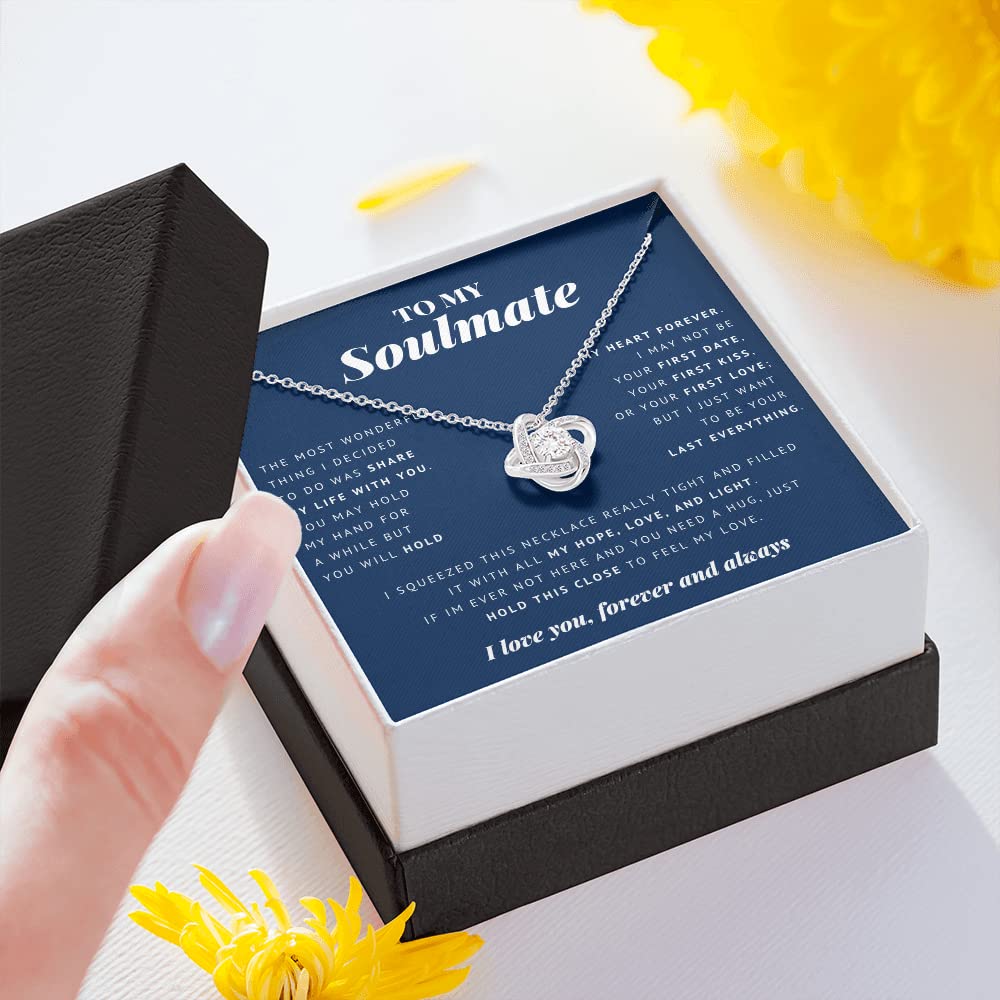 Soulmate Love Knot Necklace - Romantic Jewelry Gift for Wife, Girlfriend, or Partner with Message Card & Gift Box - Perfect for Valentine's Day, Anniversary, Birthday & Special Occasions