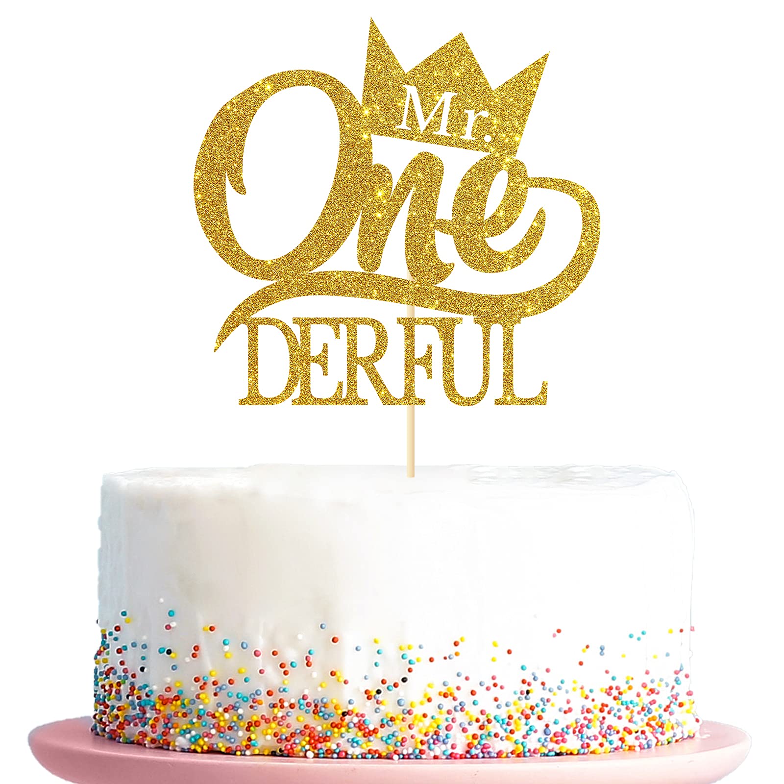 Mr. Onederful Gold Glitter Cake Topper - Happy Birthday Little Man Cake Decorations for 1st Birthday Party Supplies | Perfect for Baby Boy's First Birthday, Gender Reveal & Themed Celebrations