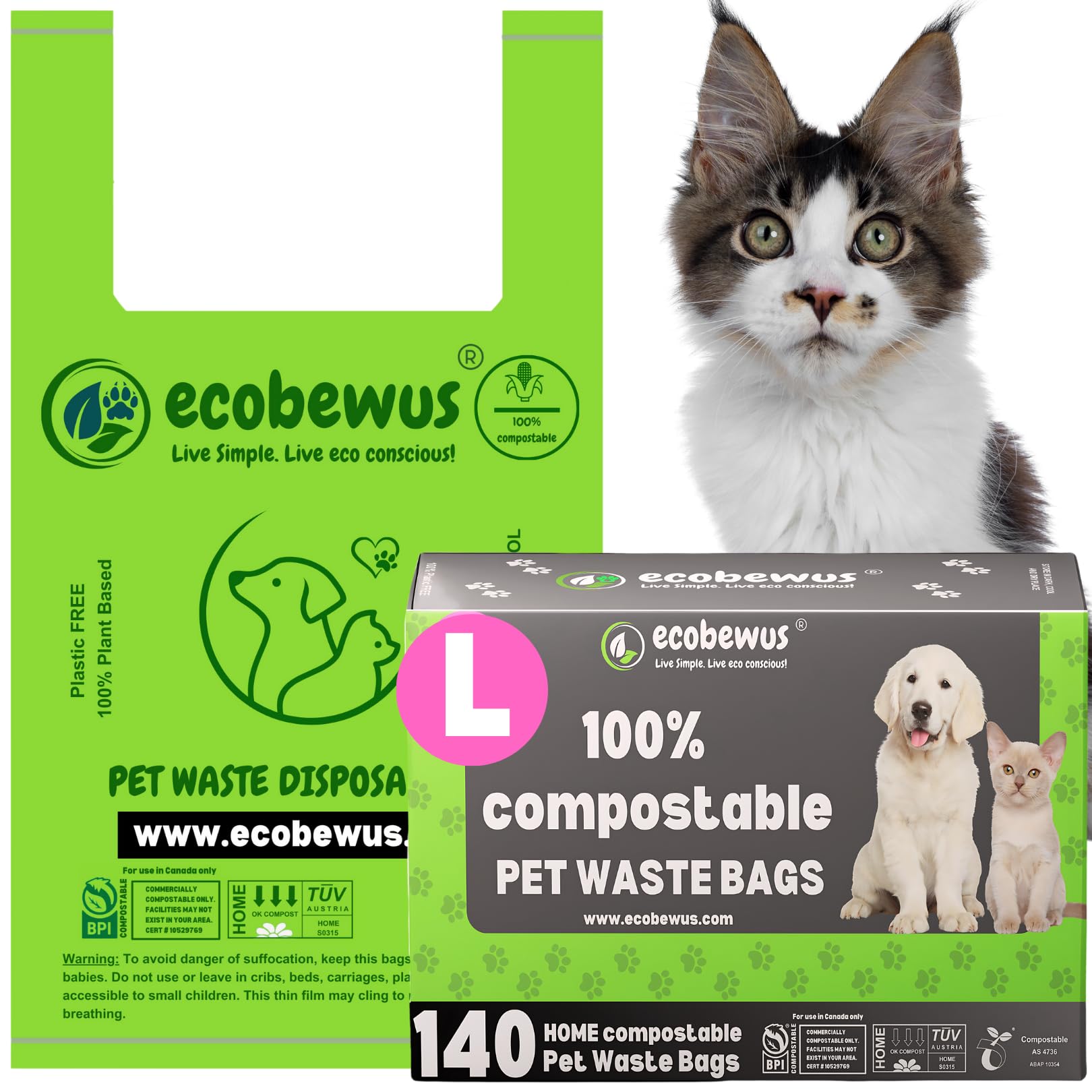 **Eco-Friendly 100% Compostable Pet Waste Bags (140 Count) – Plant-Based Biodegradable Dog Poop & Cat Litter Bags with Handles – Perfect for Dog Walks, Litter Boxes & Food Scrap Disposal**