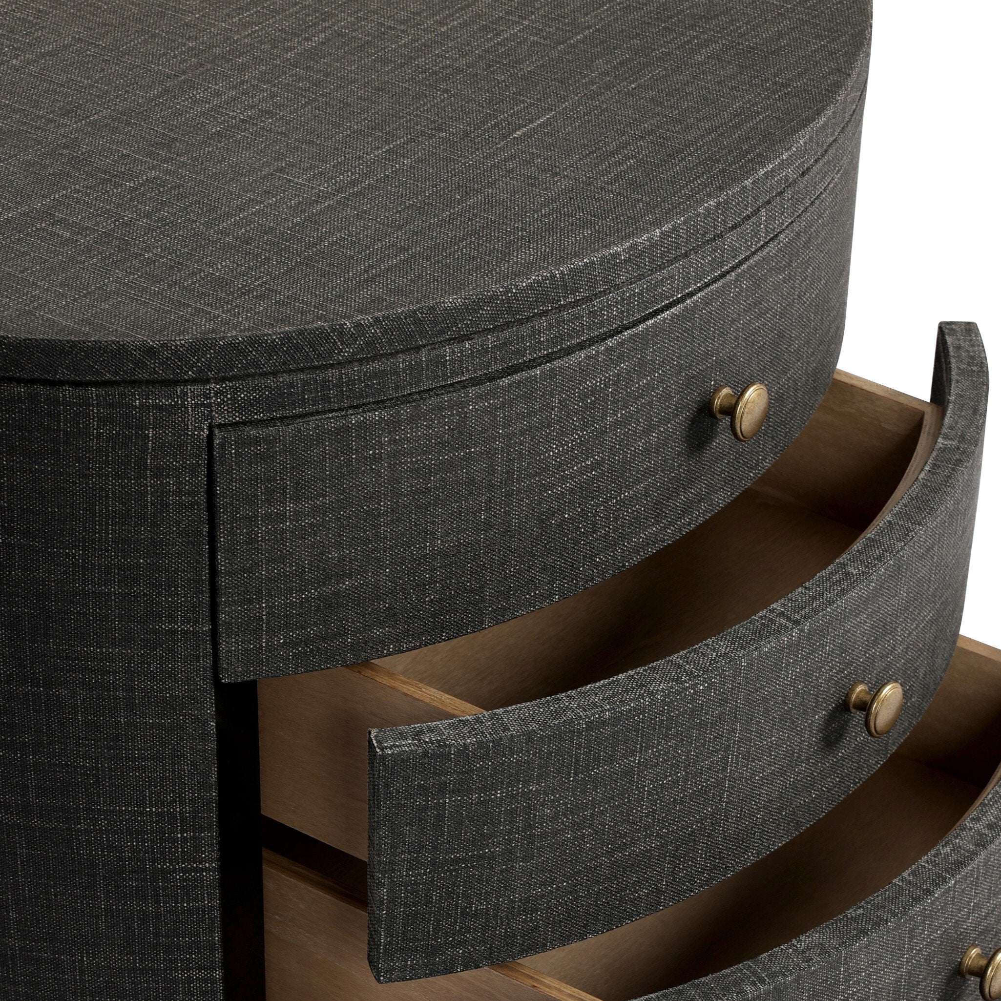 Amelia Oval Nightstand with Black Linen Finish - Modern Bedside Table for Bedroom, Living Room, or Guest Room Decor