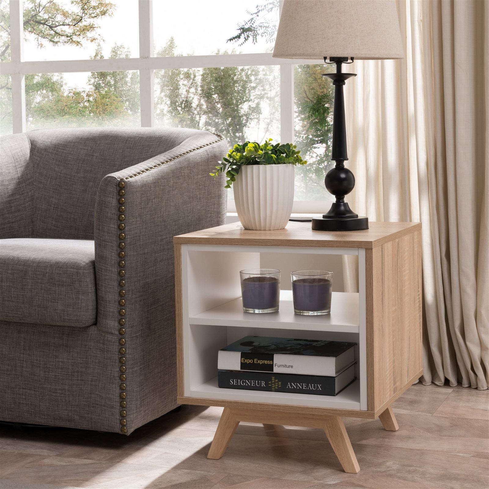 Criterion Tuscany End Table - 450mm White Oak Wood Nightstand for Living Room, Bedroom & Office Furniture