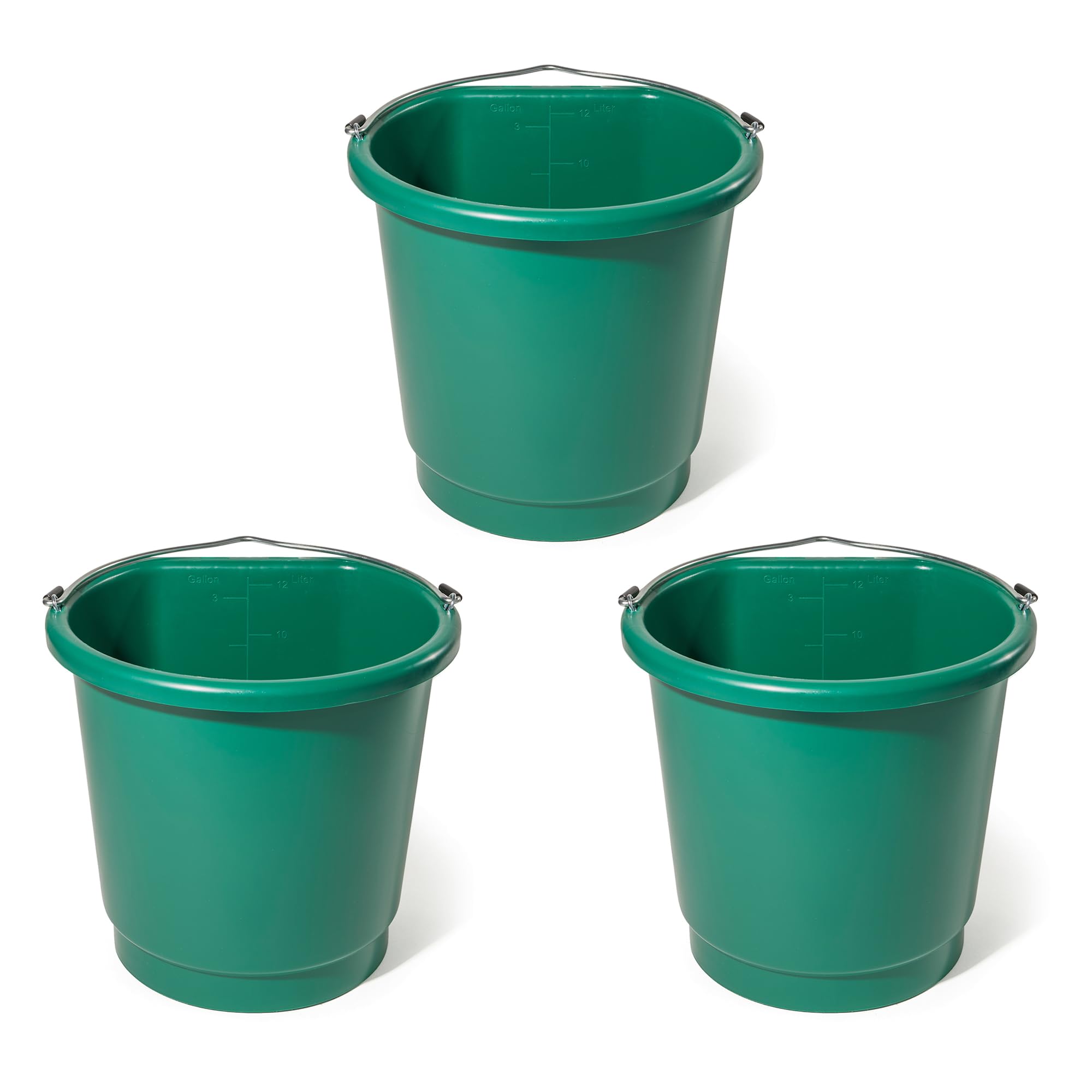 Farm Innovators 3 Gallon Heated Bucket with Thermostat - Green Plastic Flat Back Design, Metal Handle & Hidden Cord Storage - 70W (3 Pack) for Livestock Watering, Winter Pet Care & Outdoor Animal Hydration