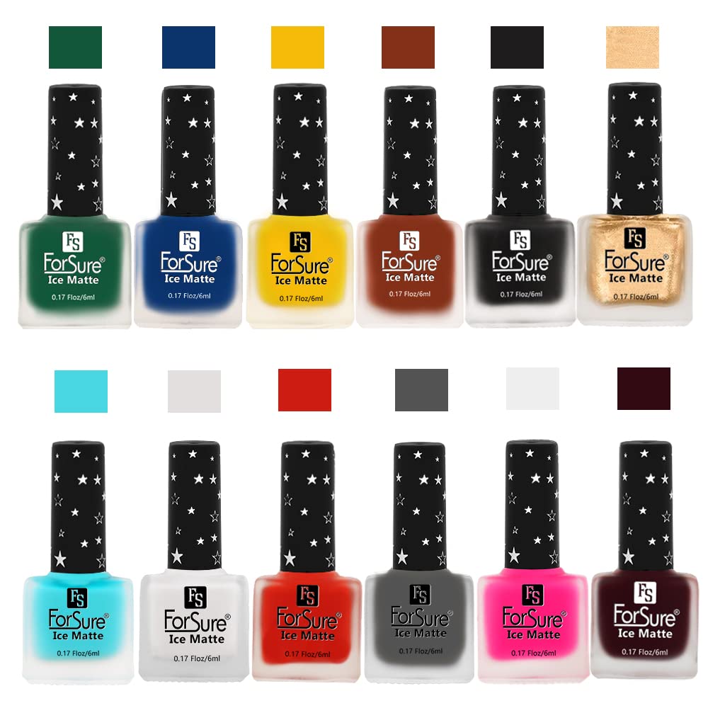 ForSure® Ice Matte Nail Polish Set - 12 Piece Multicolor Nail Paint Kit with Long Lasting Formula (FSMNP_12) | Perfect for Salon, Home Manicures & Gift Giving