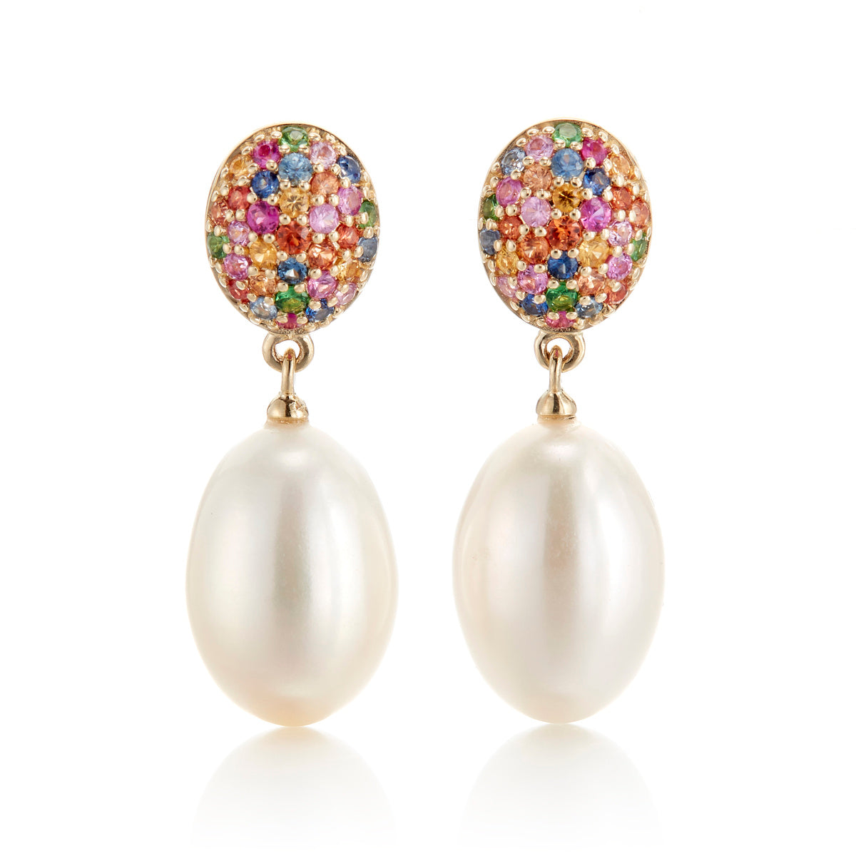 Exquisite Multi-Colored Sapphire & Pearl Drop Earrings | Elegant Dangle Jewelry for Women | Perfect for Weddings, Parties & Special Occasions