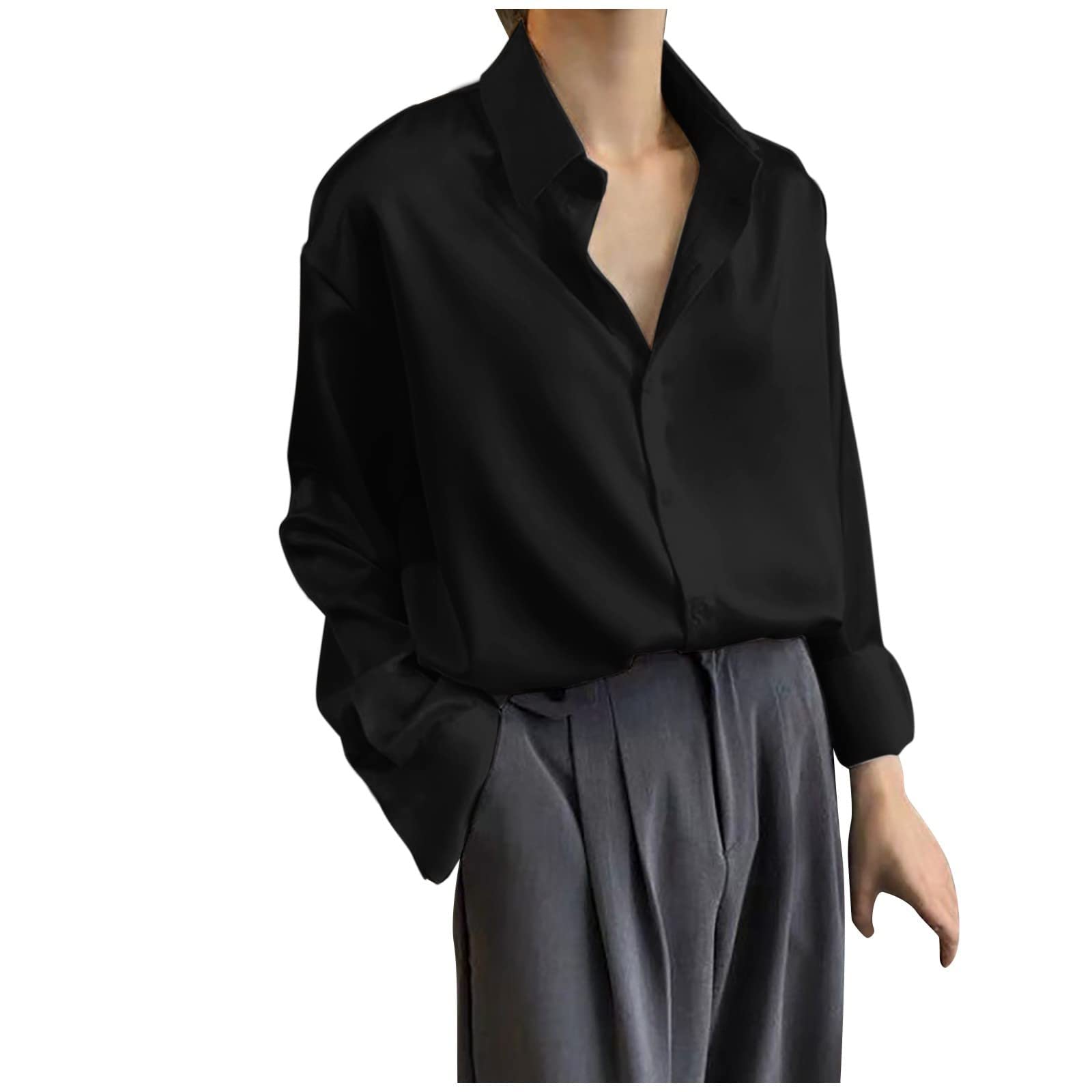 Women's Cool Smooth Silk Blouse - Casual Satin Button Down Shirt for Work & Lounge - Long Sleeve Silky Tunic Top for Office, Date Night & Everyday Wear