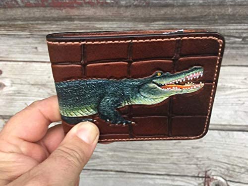 Handcrafted 3D Genuine Leather Wallet for Men - Custom Engraved Dragon & Alligator Design - Personalized Hand-Painted Leather Carving Wallet - Perfect Gift for Birthday, Anniversary & Daily Use