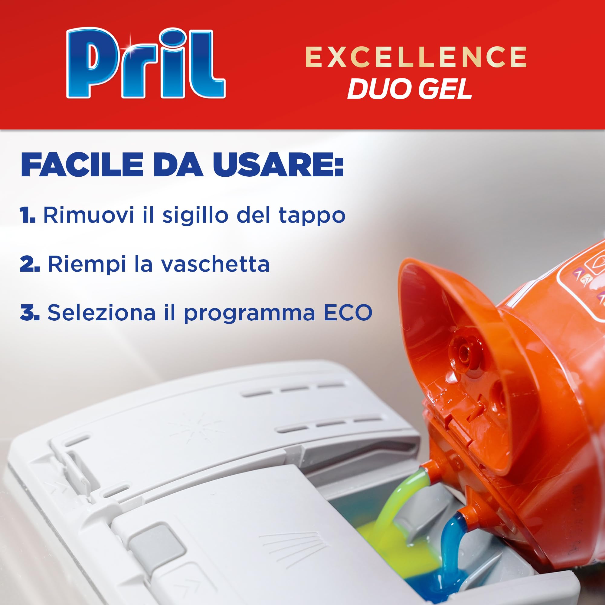 Pril Excellence Duo Gel Dishwasher Detergent - Powerful Grease Removal with Lemon - 45 Wash Single Pack - Ideal for Sparkling Clean Dishes in Homes & Restaurants