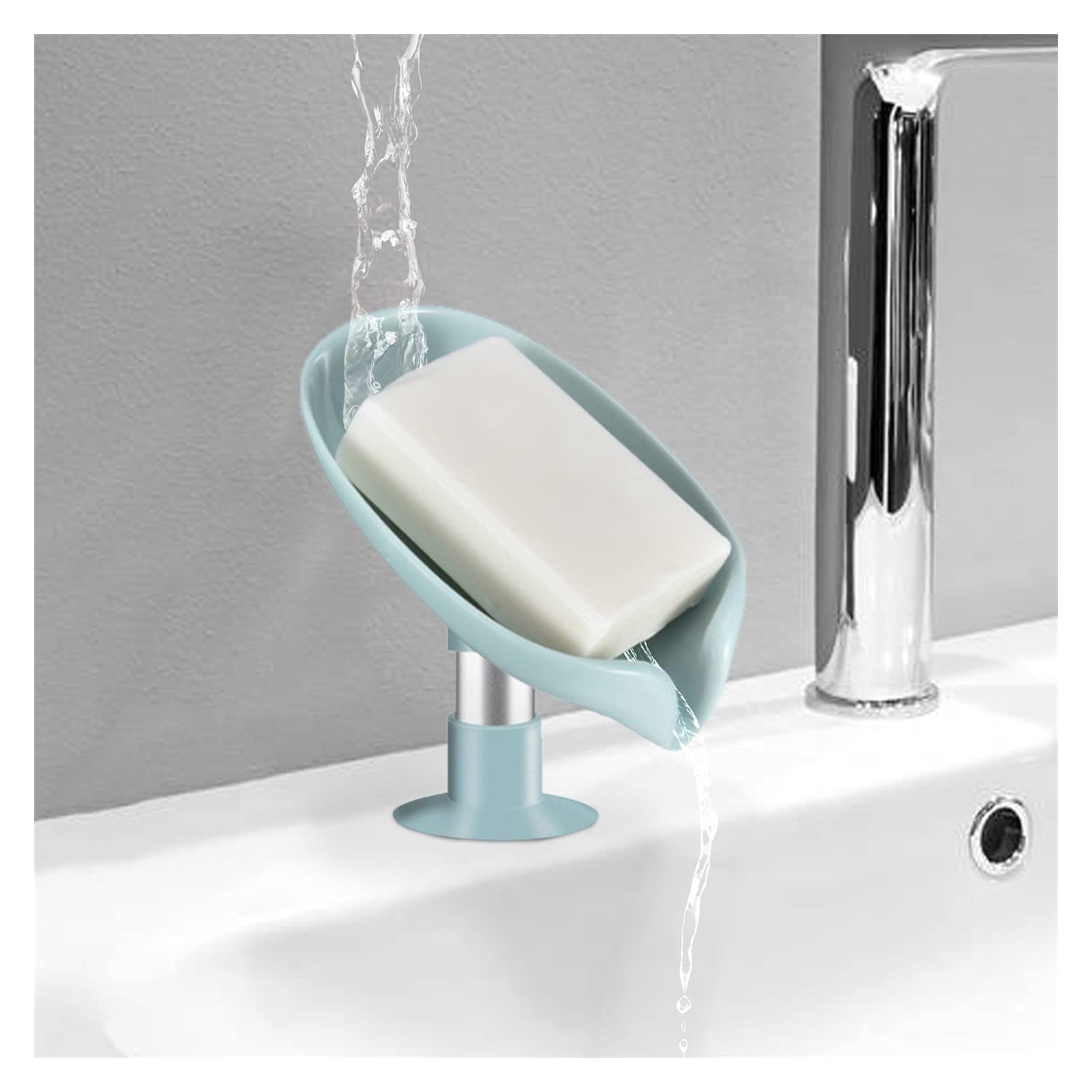 YXXJJ Soap Holder Box with Drain - Shower & Bathroom Suction Cup Soap Dish, Storage Tray Organizer - Easy to Use, Beautiful Green Design - Perfect for Showers, Sinks & Bathroom Countertops