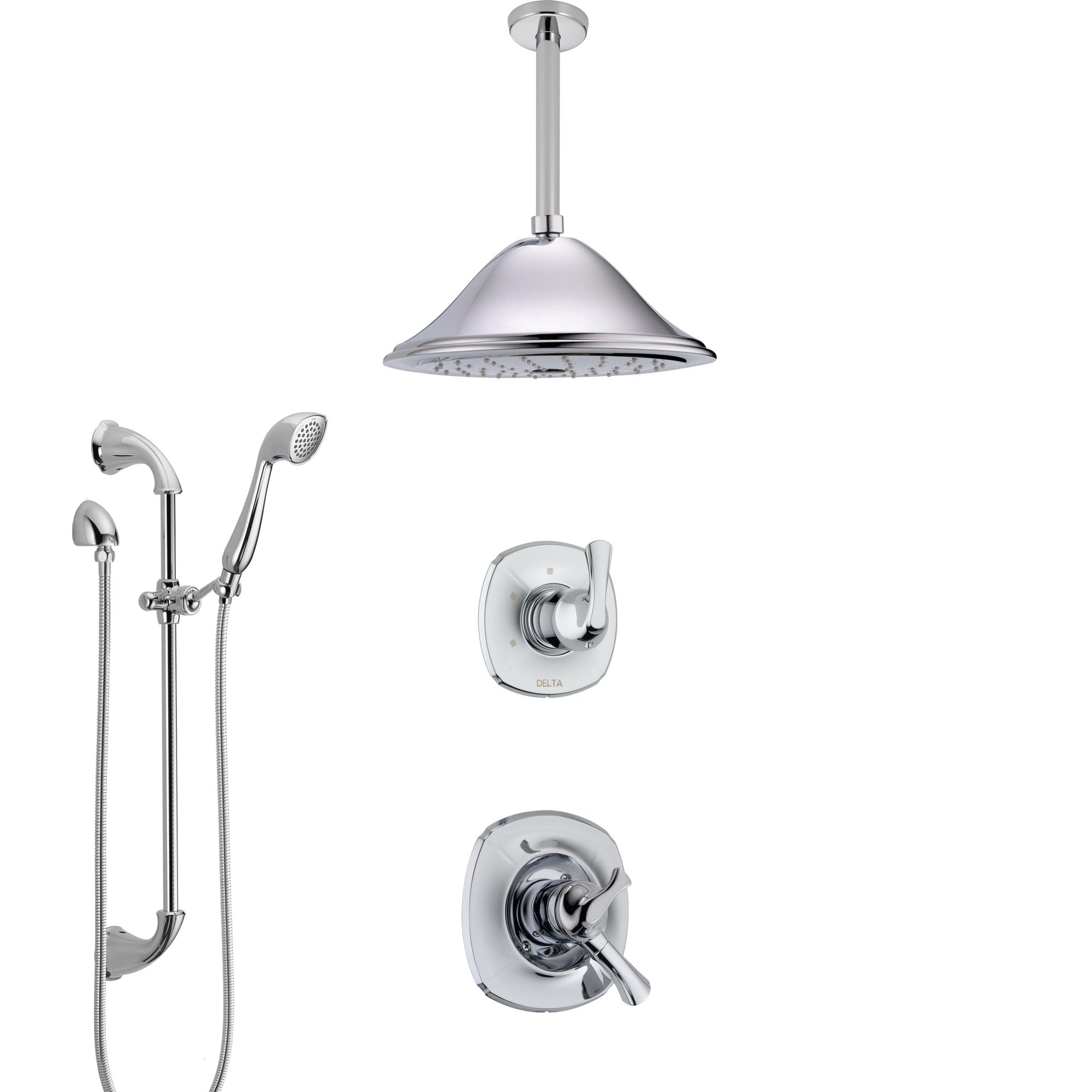 Delta Addison Chrome Finish Shower System - Dual Control Handle, Diverter, Ceiling Mount Showerhead & Hand Shower with Slide Bar SS17921 | Perfect for Modern Bathroom Renovations & Spa-Like Shower Experience