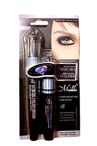 KNYUC MART Extra Curl Waterproof Mascara & Smudge-Proof Eyeliner Set - Long Lasting Volumizing Mascara and Precise Liquid Eyeliner for Dramatic Eye Makeup - Perfect for Party, Wedding, and Everyday Wear