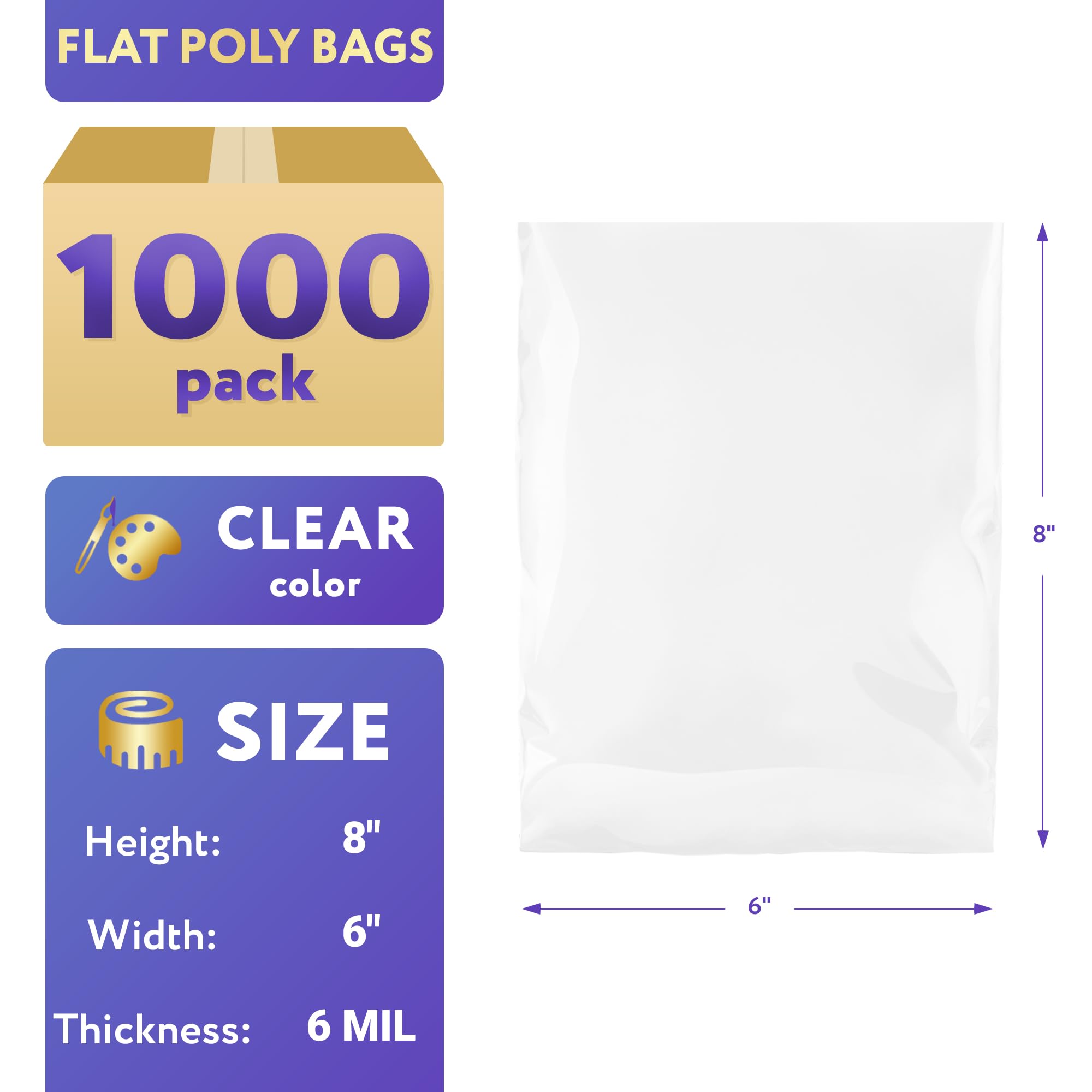 APQ 1000 Pack 6x8 Inch Clear Flat Poly Bags - 6 Mil Thick Open Top Plastic Bags for Storage & Shipping | Industrial Use, Food Service Packaging, Medical Supplies Organization | Perfect for Retail, Warehouse & Small Business Inventory Management