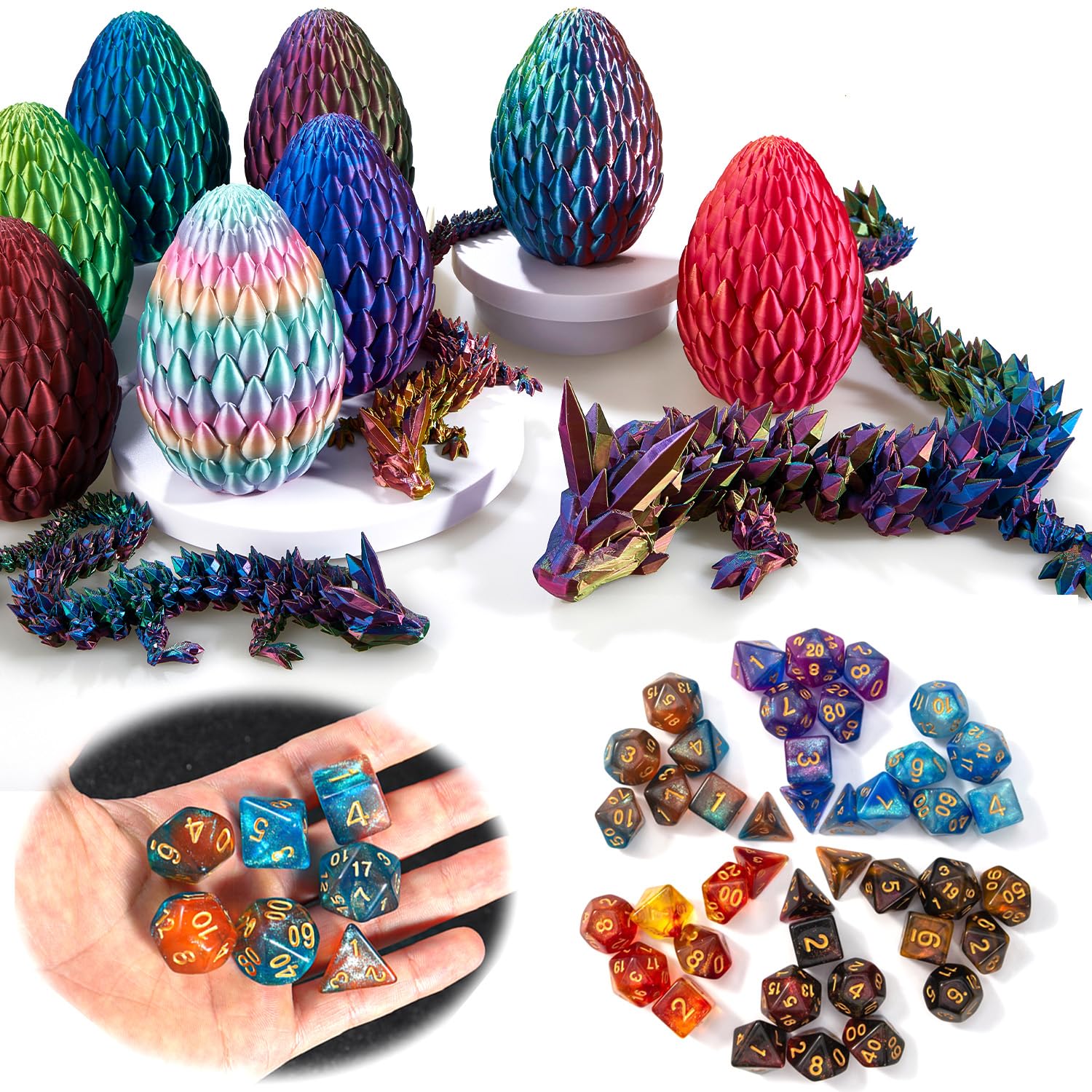 Premium 7-Piece DND Dice Set with 3D Printed Dragon Egg - Polyhedral RPG Dice for D&D, MTG & Tabletop Games - Fidget Toy & Unique Gift Box Included - Perfect for Gamer Gifts, Stress Relief & Fantasy Roleplaying Adventures
