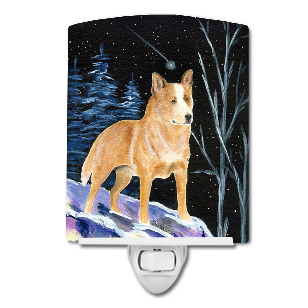 Starry Night Australian Cattle Dog Ceramic Night Light - UL Certified, 6x4x3 Inches, Multicolor - Perfect for Bedroom, Bathroom, Nursery, Hallway & Kitchen Decor | Pet Lover Gift Idea