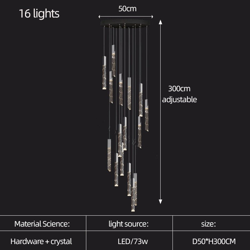 Elegant Crystal Chandelier for Staircase - Modern LED Stairway Lighting Fixture - Perfect for Foyer, Grand Entrance & Luxury Home Decor