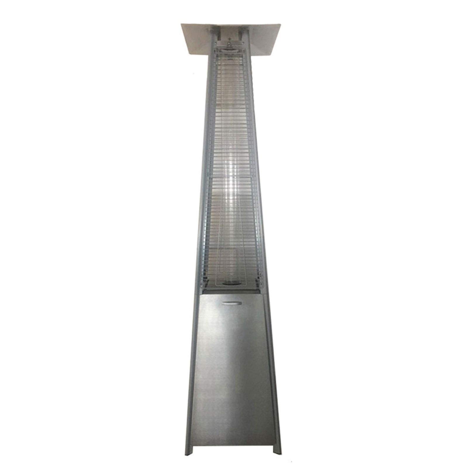 Outdoor Gas Pyramid Patio Heater with Stainless Steel Wheels & Quartz Glass Flame Tube - 13K BTU, 3-Fold Protection, Silver - Perfect for Backyard, Garden, Deck, and Outdoor Dining Areas