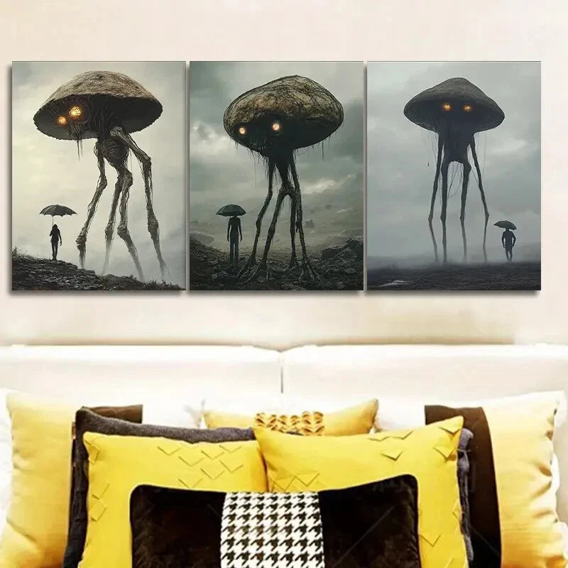3-Piece Mushroom Monster Theme Wall Art Set - Framed Canvas 40x60cm | High Quality Print | 100% Australian Made | Ready to Hang | Perfect for Kids' Rooms, Playrooms & Fantasy Decor
