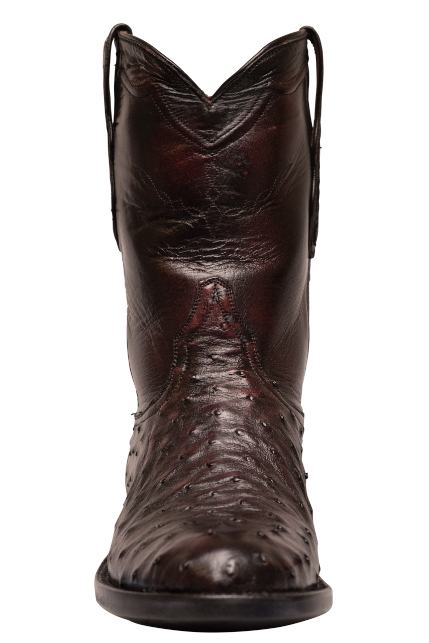 Premium Black Jack Brush Off Full Quill Ostrich Roper Boots in Black Cherry - Western Cowboy Boots for Men, Durable & Stylish for Rodeo, Ranch Work & Country Fashion