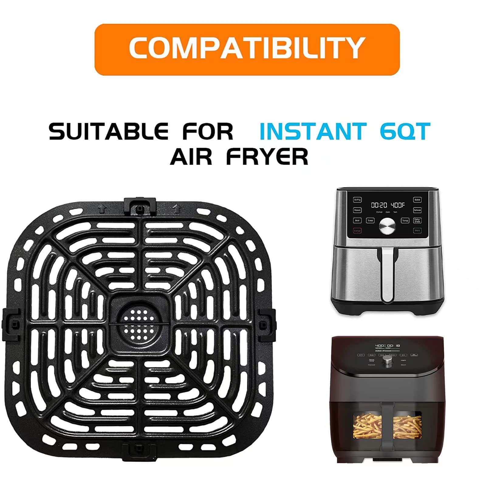 Premium 6 Quart Air Fryer Accessories Replacement Tray - Compatible with Instant Vortex Plus 6QT & 5.7QT Air Fryers - Durable Grate Grill Plate Pan Cooking Rack for Healthier Frying - Perfect for Chicken Wings, French Fries, and Vegetables