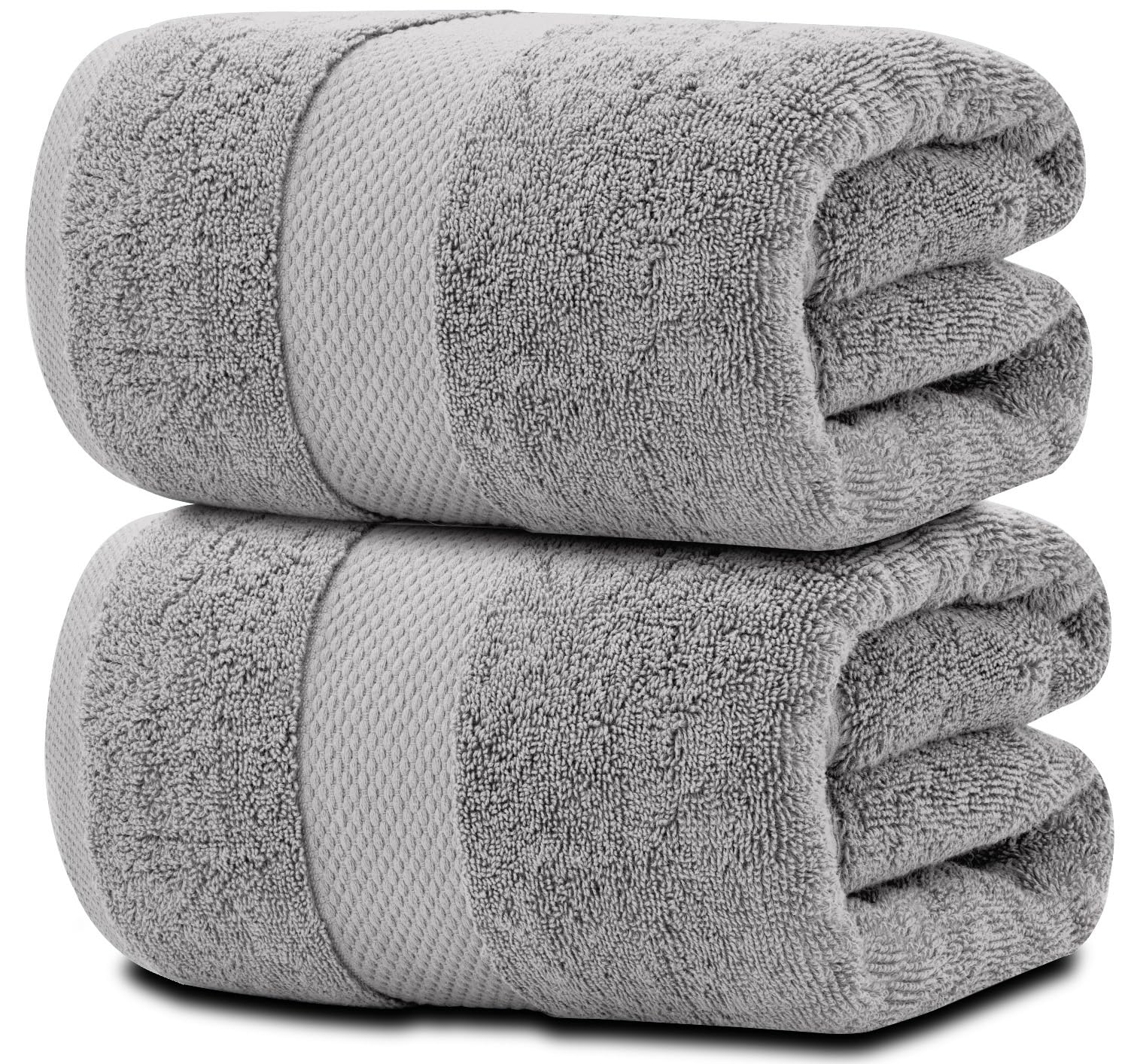 Premium 650 GSM Luxury Bath Towels Set of 2 - Extra Large 35x70 Inches, Ultra Soft & Highly Absorbent Quick-Dry Cotton Bath Sheets - Hotel Quality Oversized Towels in Light Grey for Spa, Bathroom & Guest Use