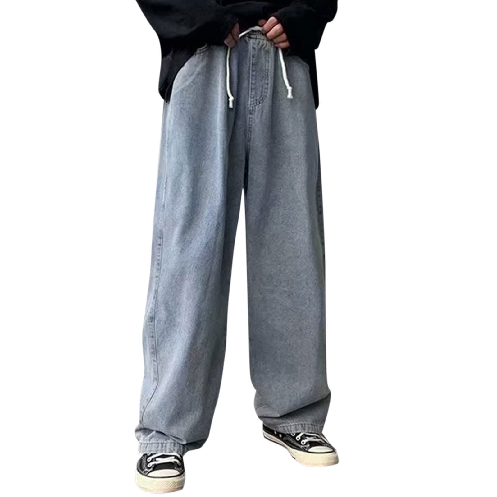 Men's Plus-Size Elastic Waist Wide Leg Jeans - Loose Fit Streetwear Pants for Casual Wear & Urban Fashion | Perfect for Everyday Comfort & Trendy Outfits